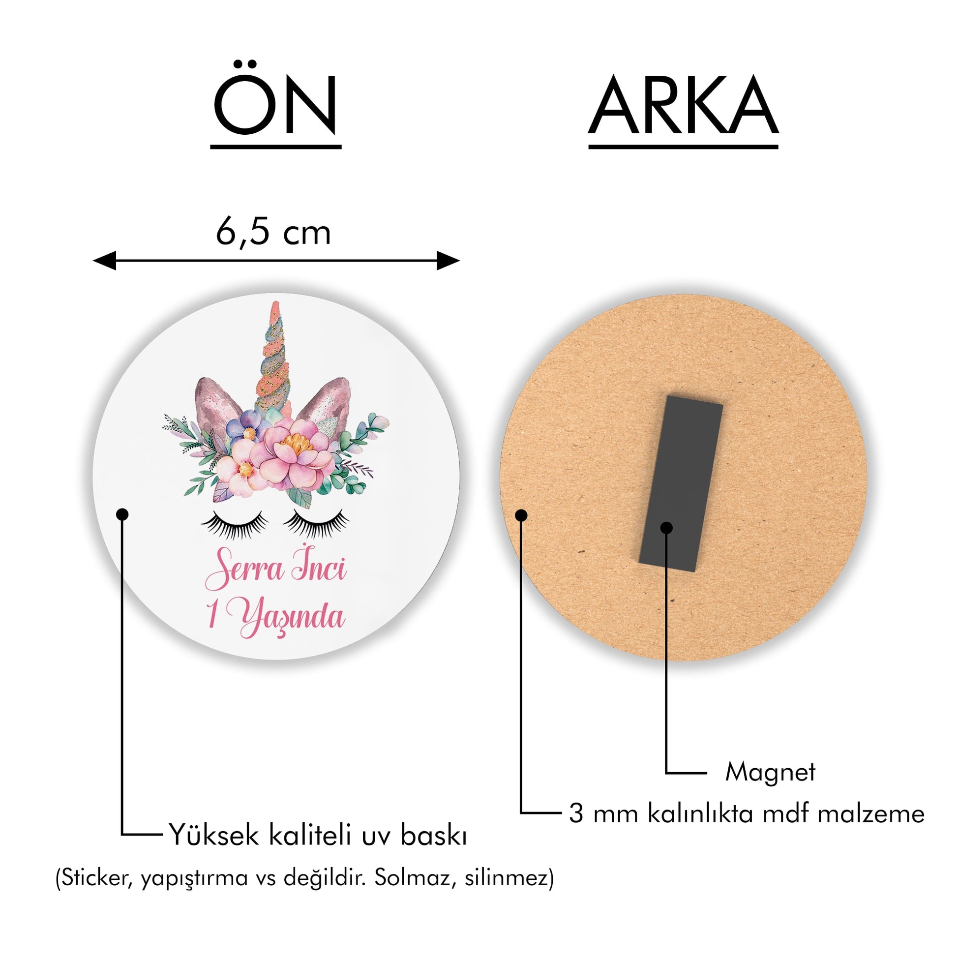 Unıcorn Desenli Yuvarlak Ahşap Magnet