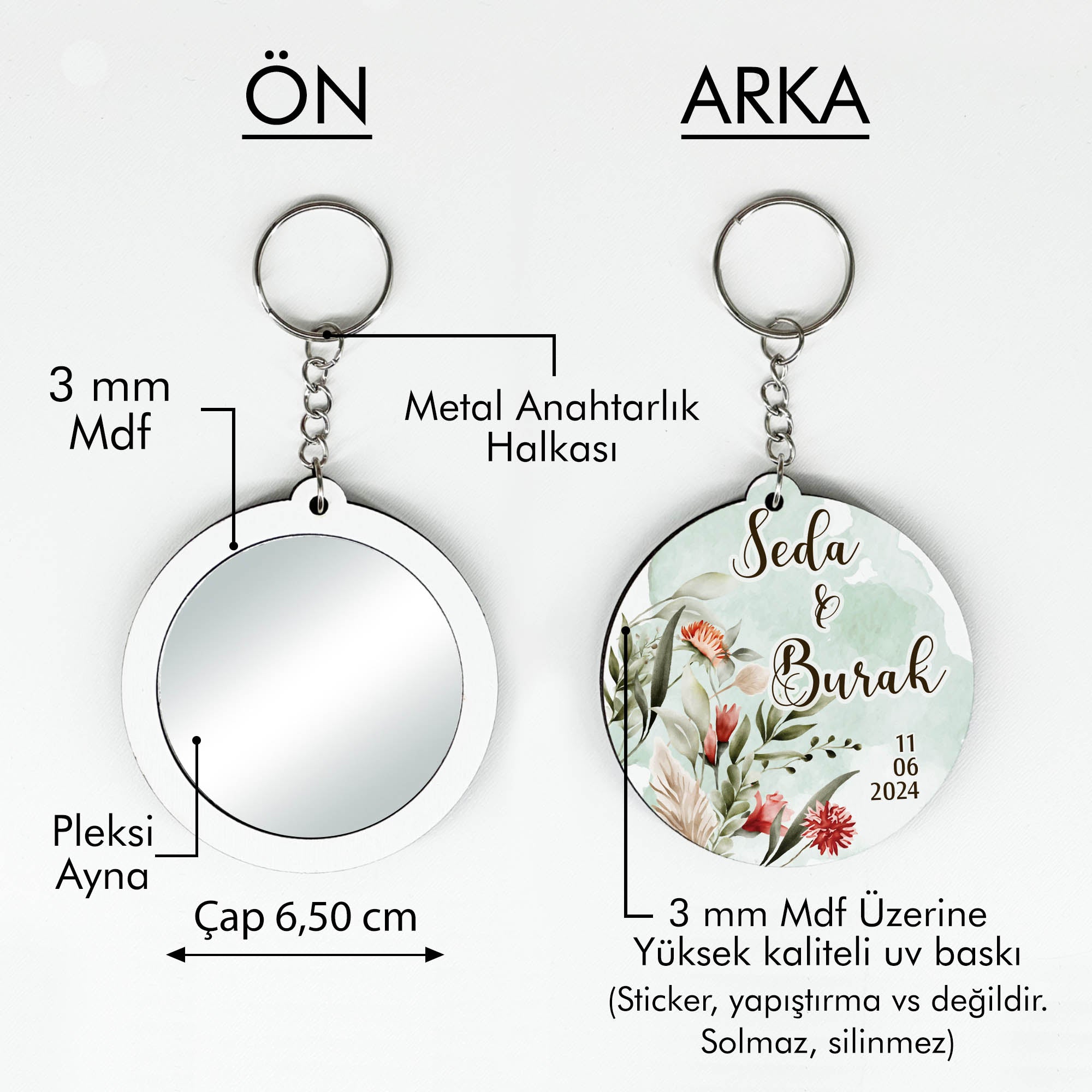 Çiçek Desenli Anahtarlıklı Ayna