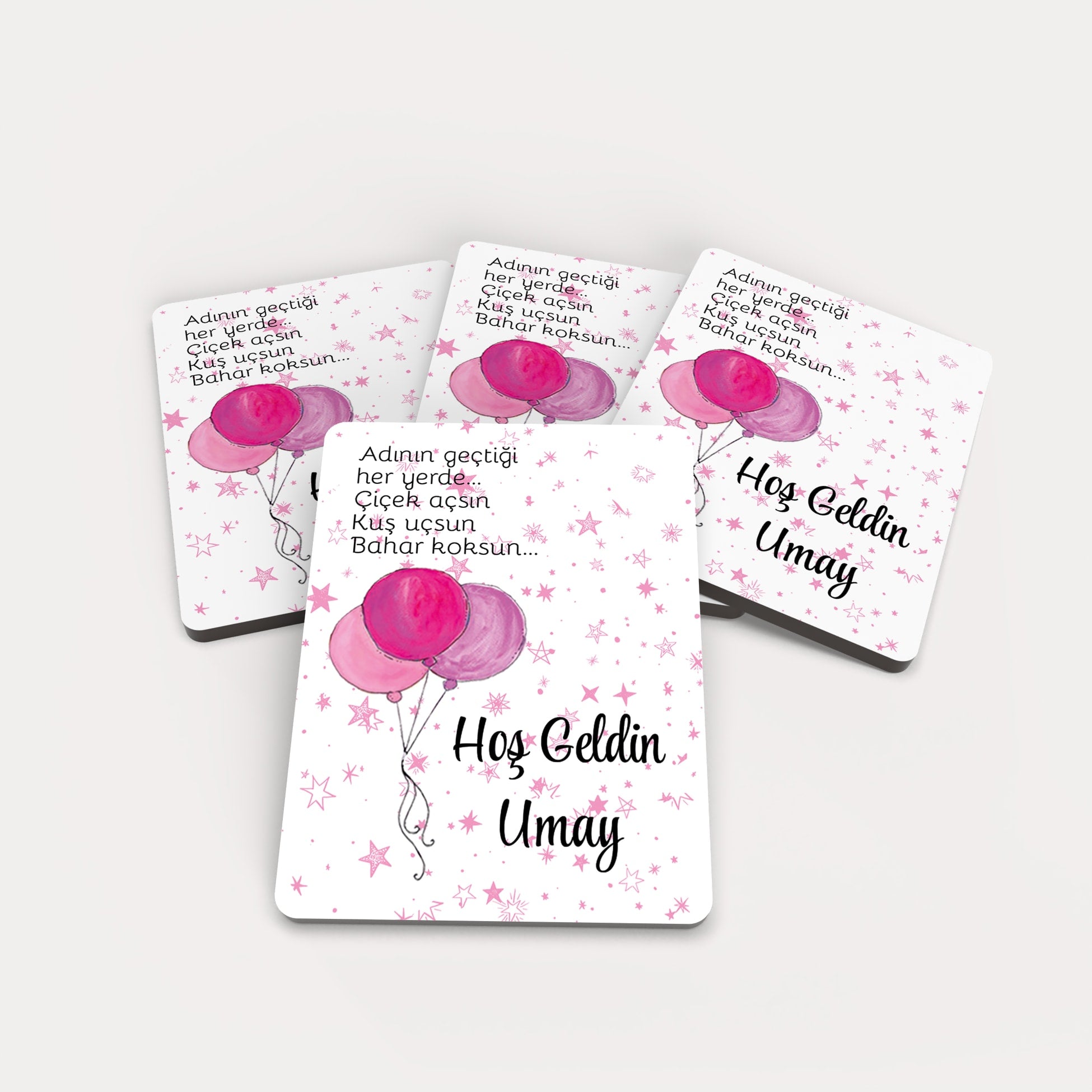 Pembe Balon Desenli Ahşap Magnet
