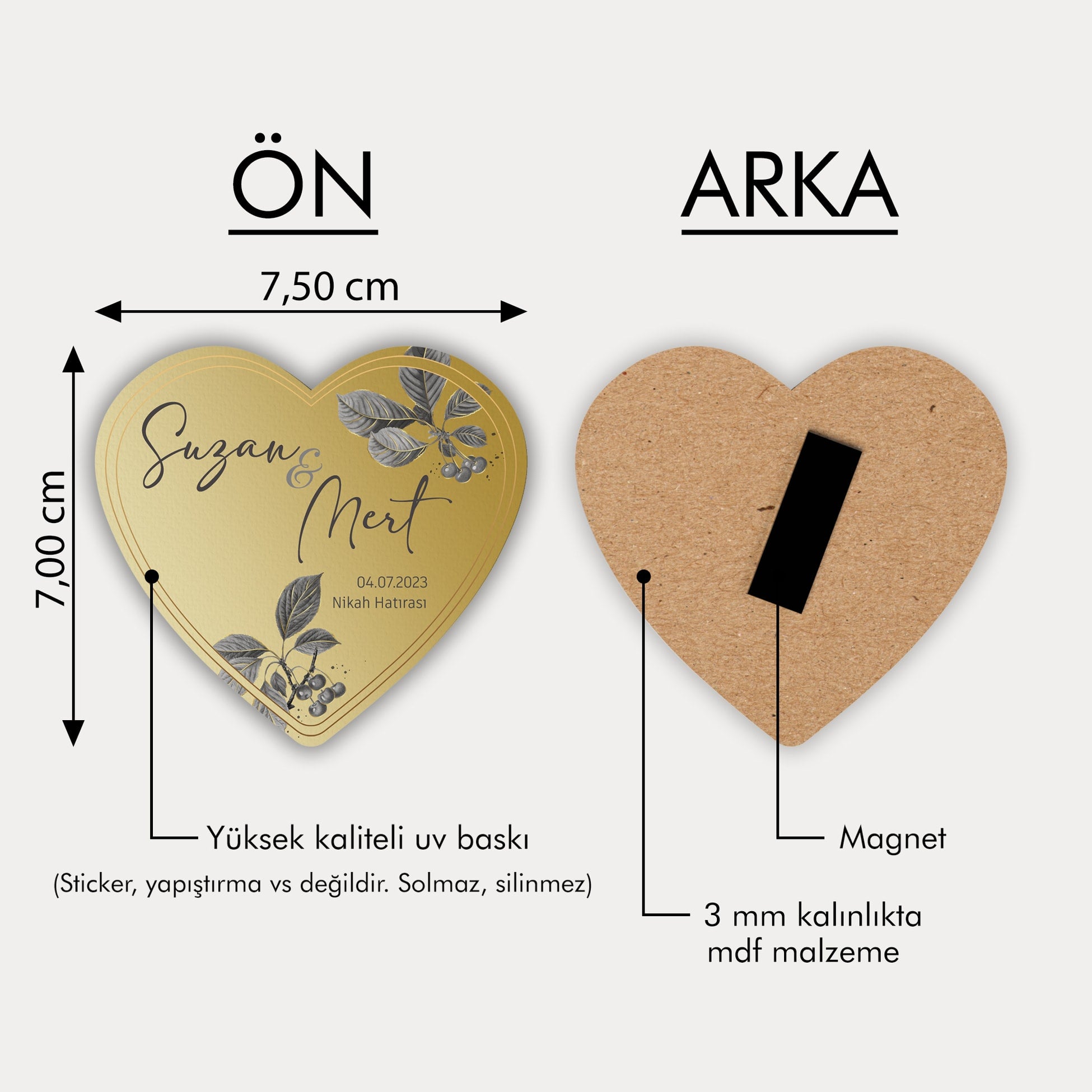 Gümüş Yaprak Desenli Ahşap Magnet