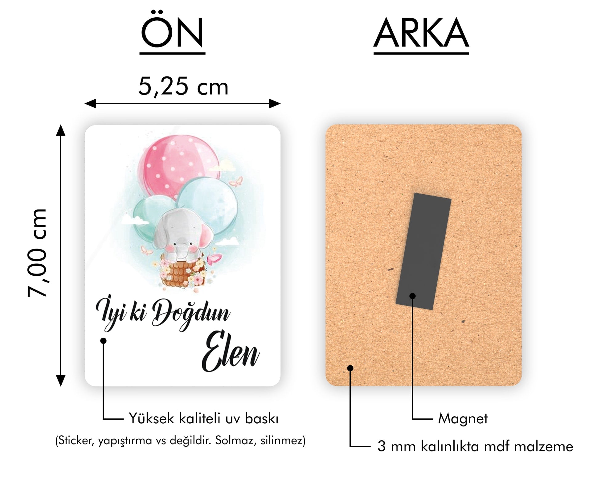 Uçan Balonda Sevimli Fil Desenli Ahşap Magnet