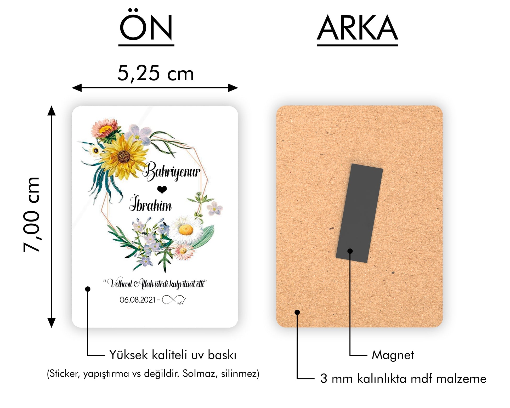 Papatya Desenli Ahşap Magnet