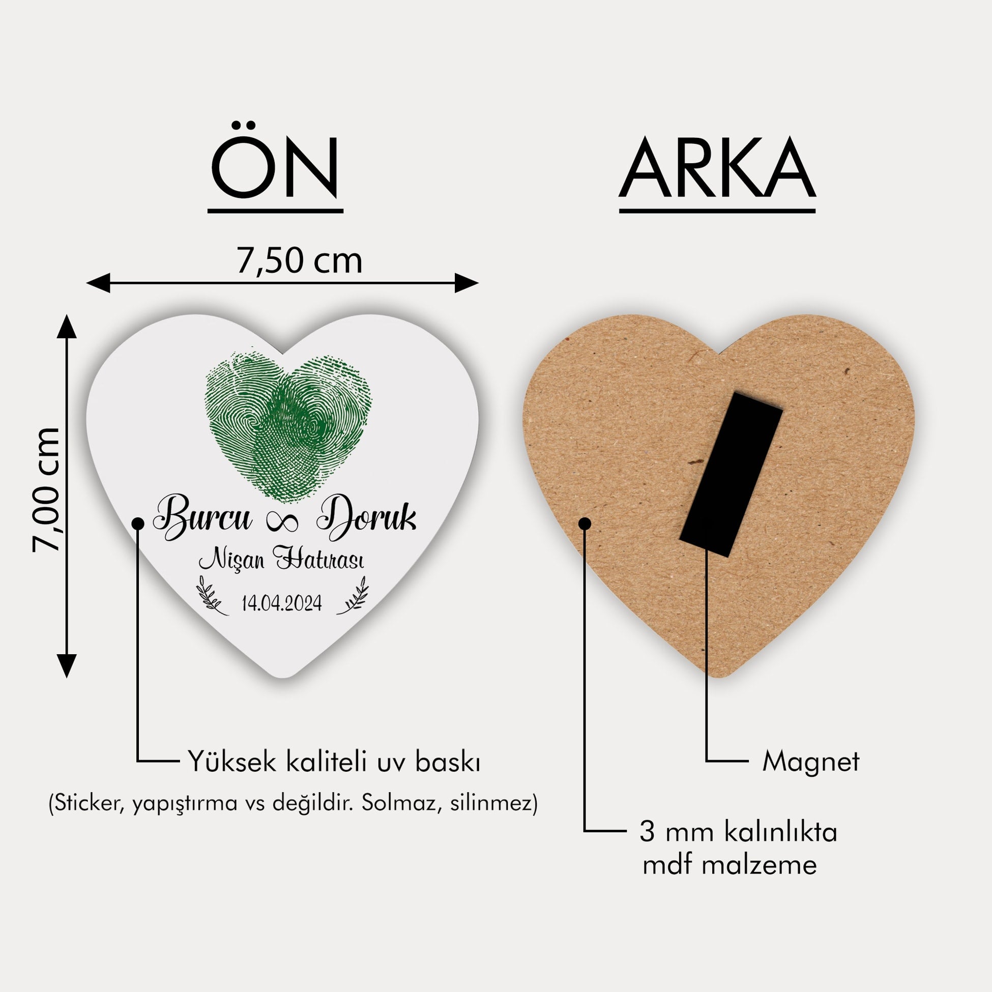 Yeşil Parmak İzi Desenli Ahşap Magnet
