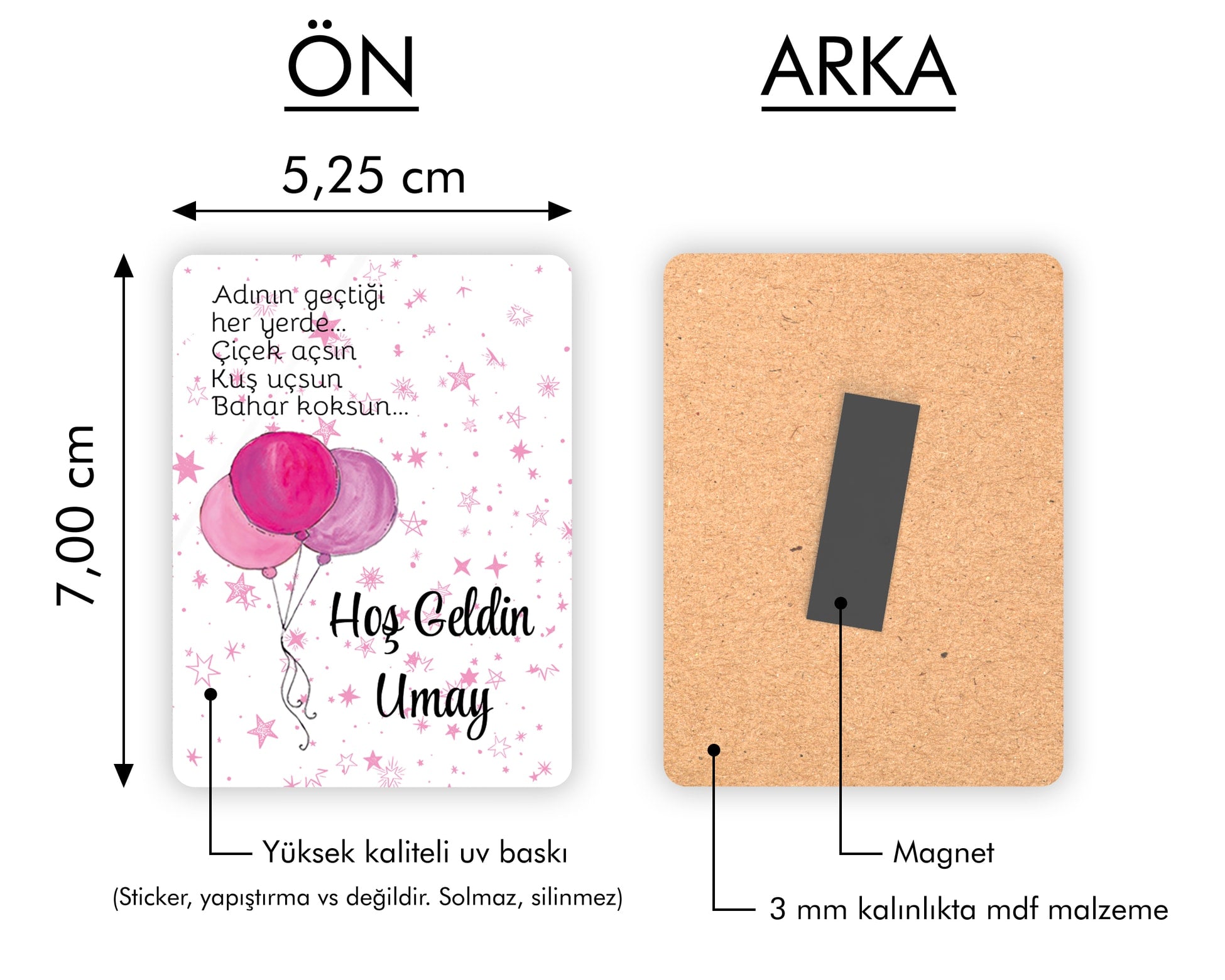 Pembe Balon Desenli Ahşap Magnet