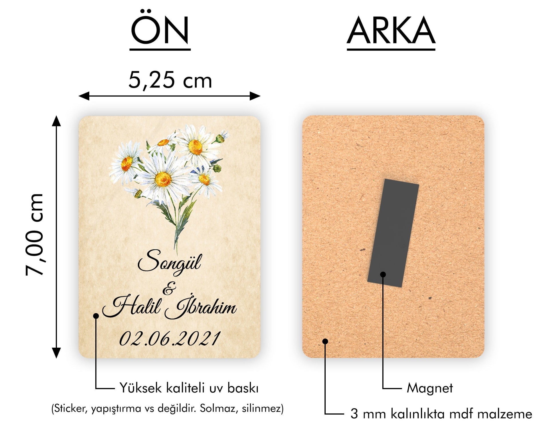 Papatya Desenli Ahşap Magnet