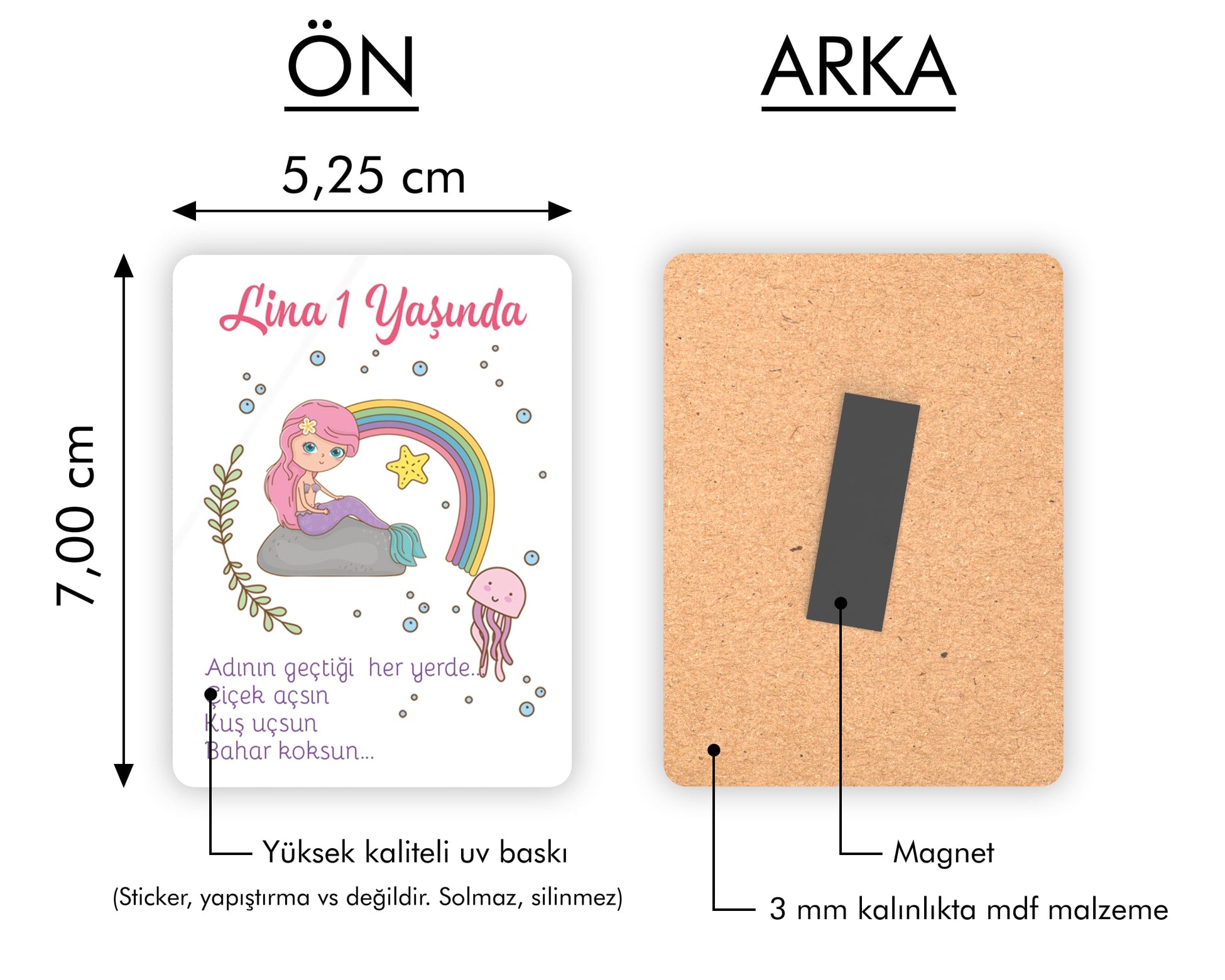 Deniz Kızı Desenli Ahşap Magnet