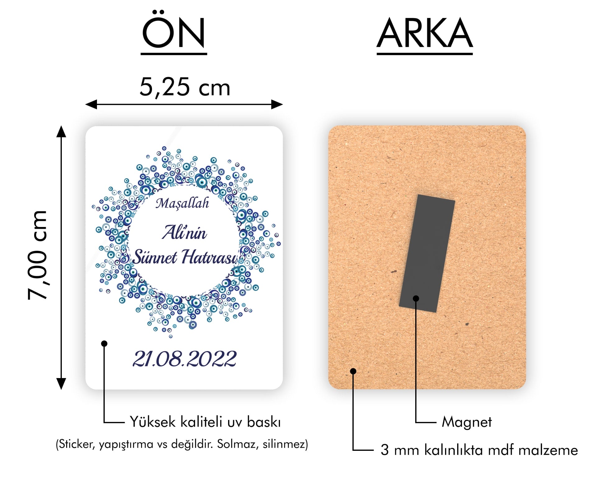 Nazar Boncuğu Desenli Ahşap Magnet