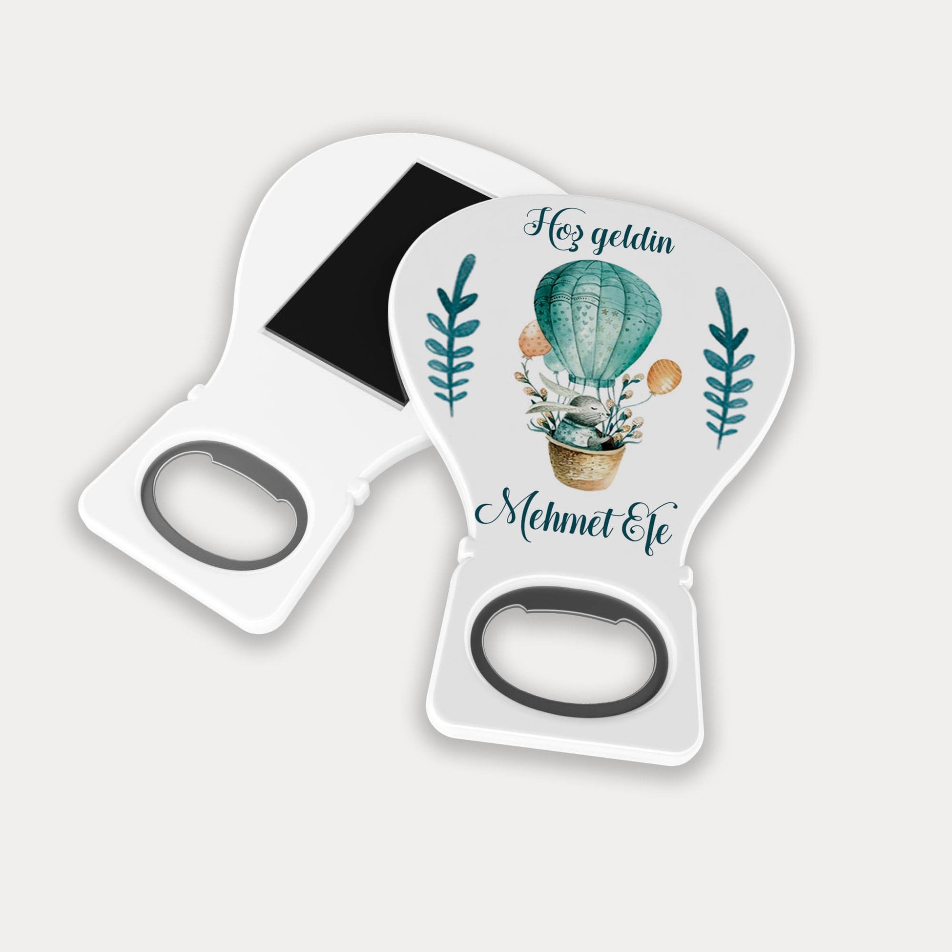 Yeşil Uçan Balonda Tavşan Desenli Balon Açacak Magnet