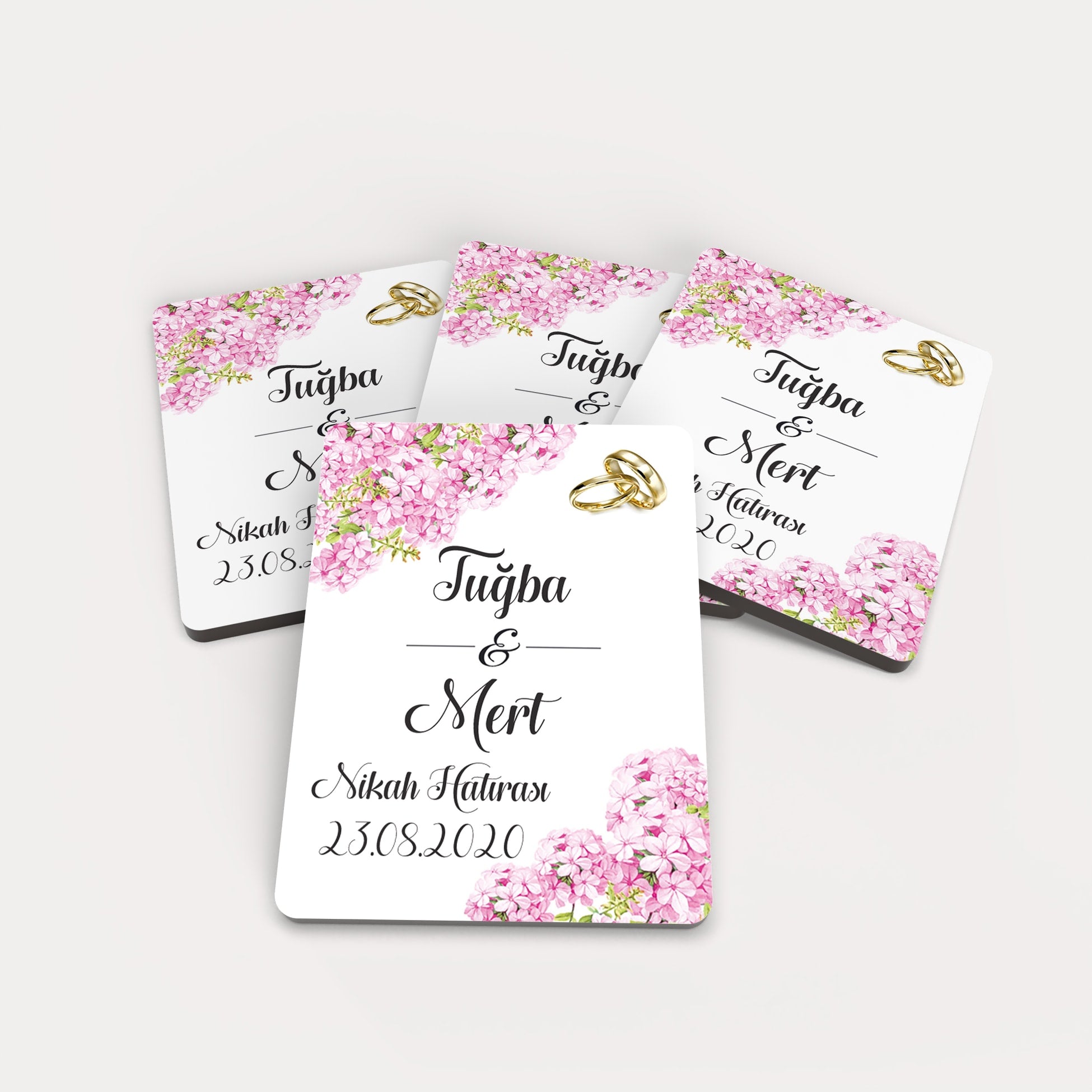 Pembe Ortanca Desenli Ahşap Magnet