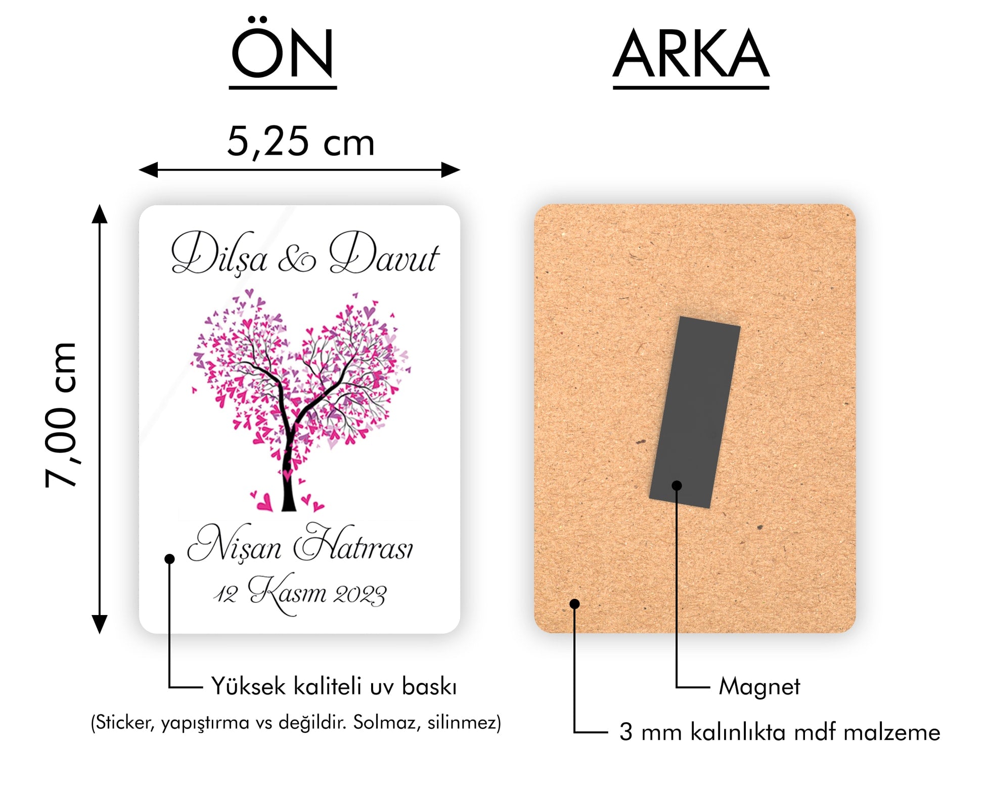 Kalp Ağaç Desenli Ahşap Magnet