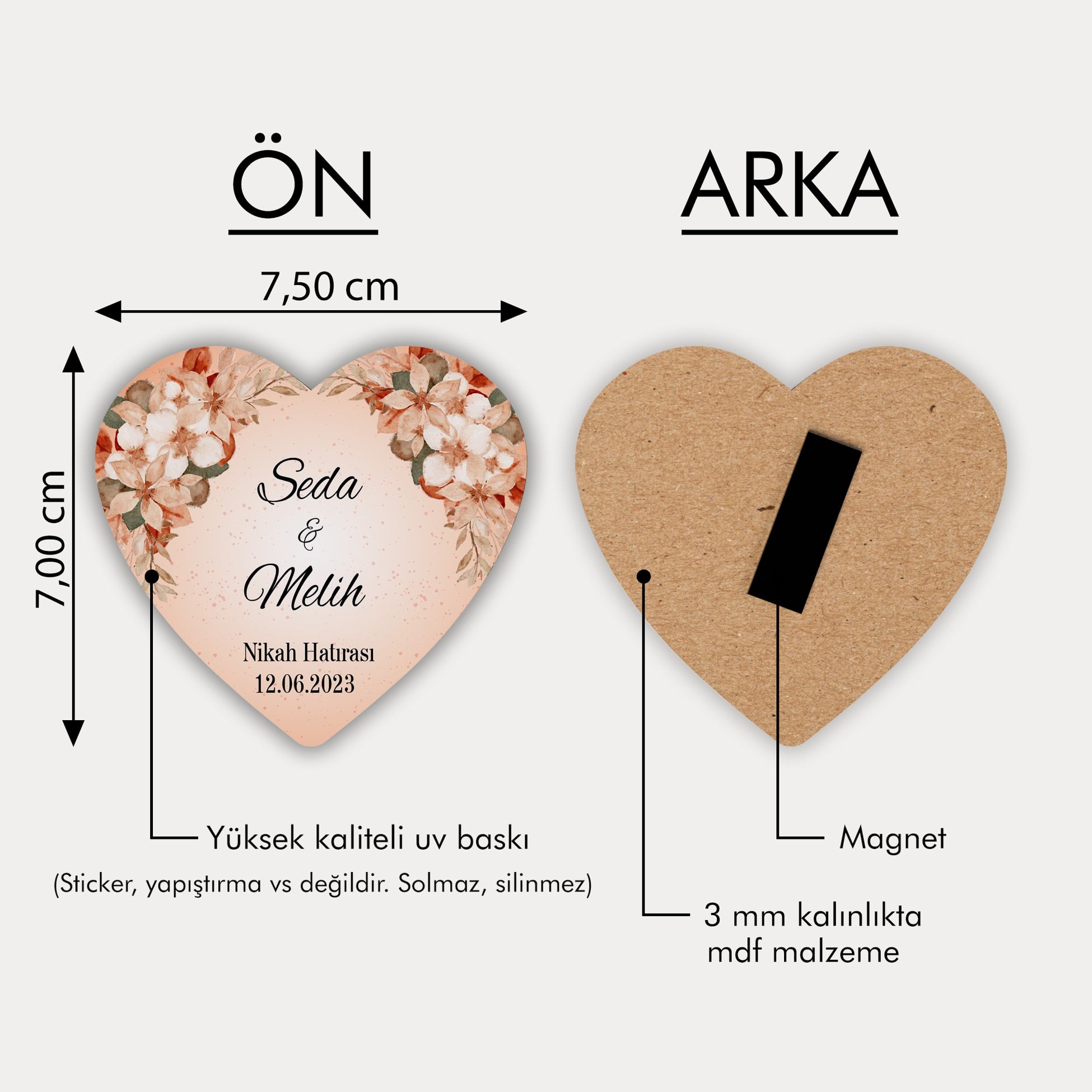 Minimal Çiçek Desenli Ahşap Magnet