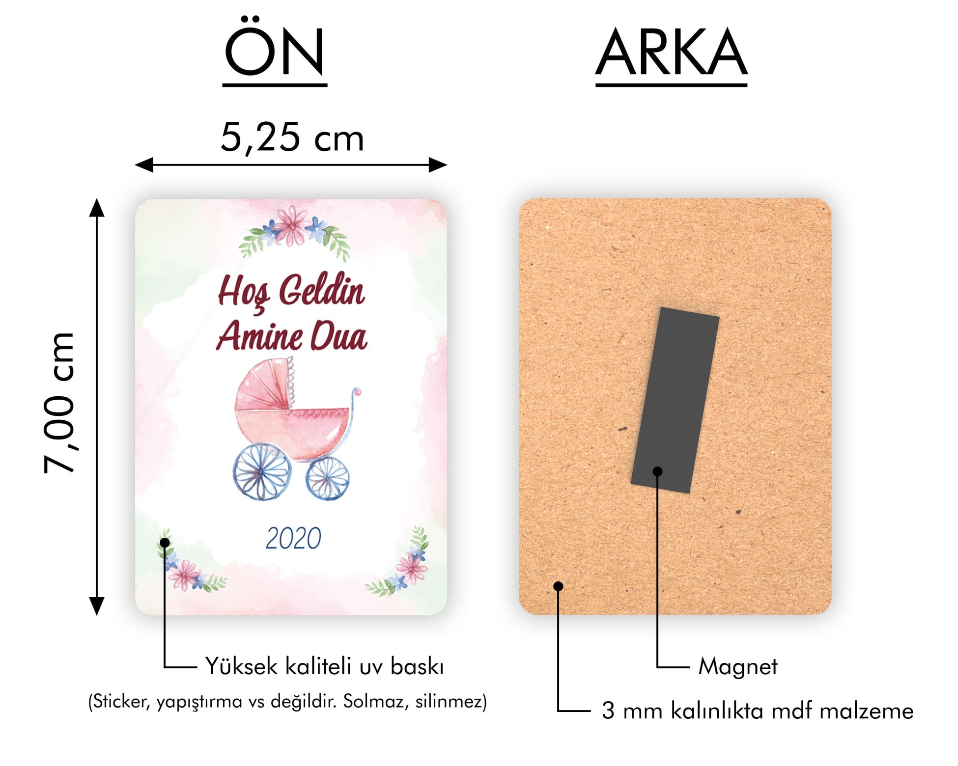 Bebek Arabası Temalı Ahşap Magnet