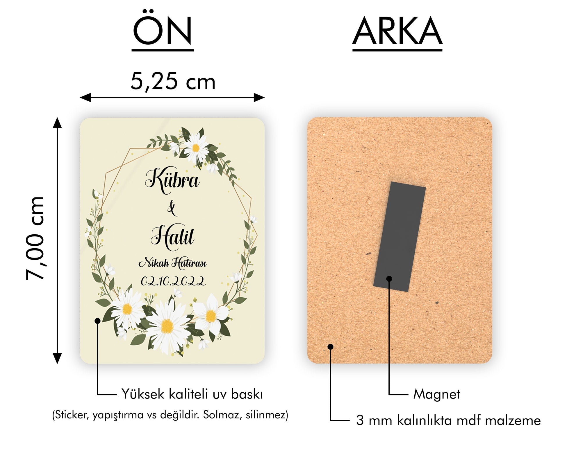 Papatya Desenli Ahşap Magnet