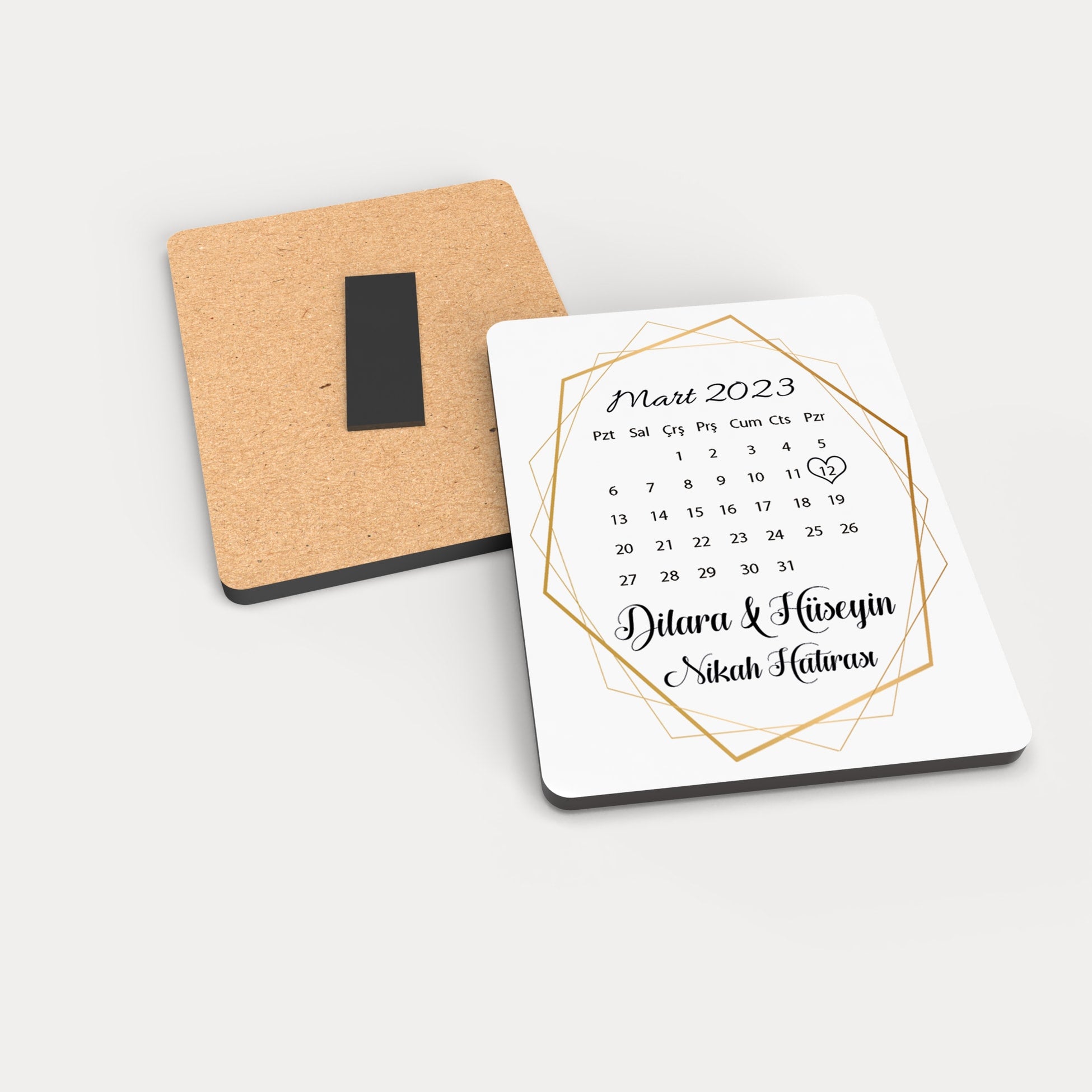 Takvim Desenli Ahşap Magnet