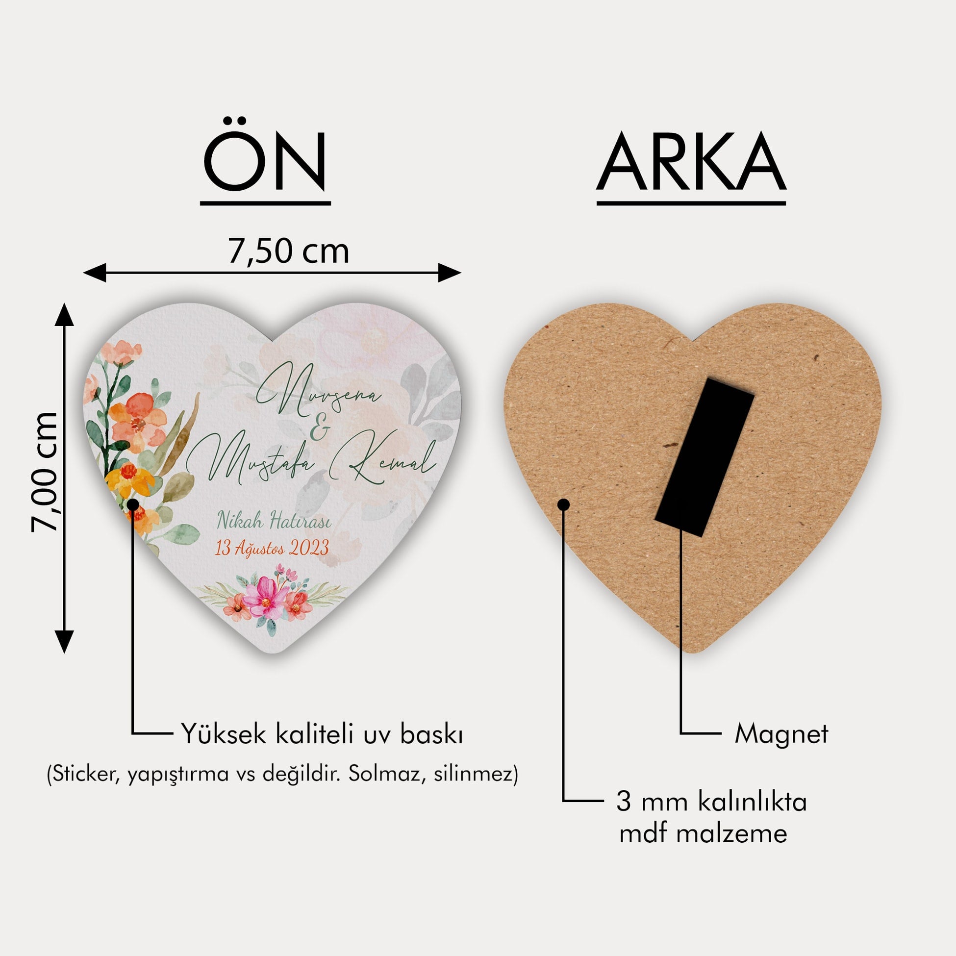 Çiçek Desenli Ahşap Magnet