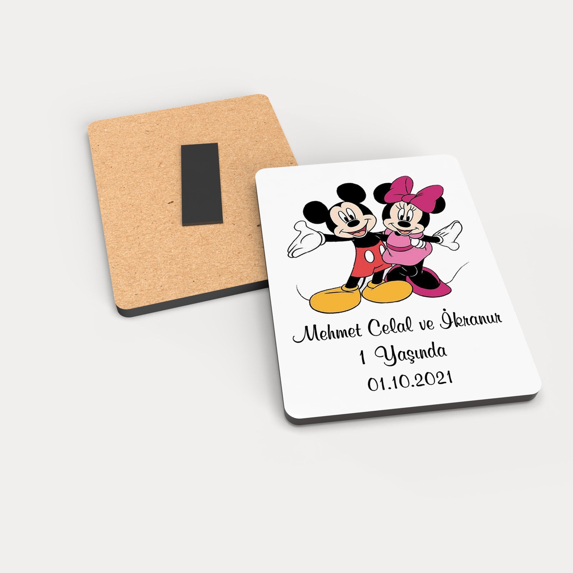 Mickey Ve Minnie Mouse Temalı Ahşap Magnet
