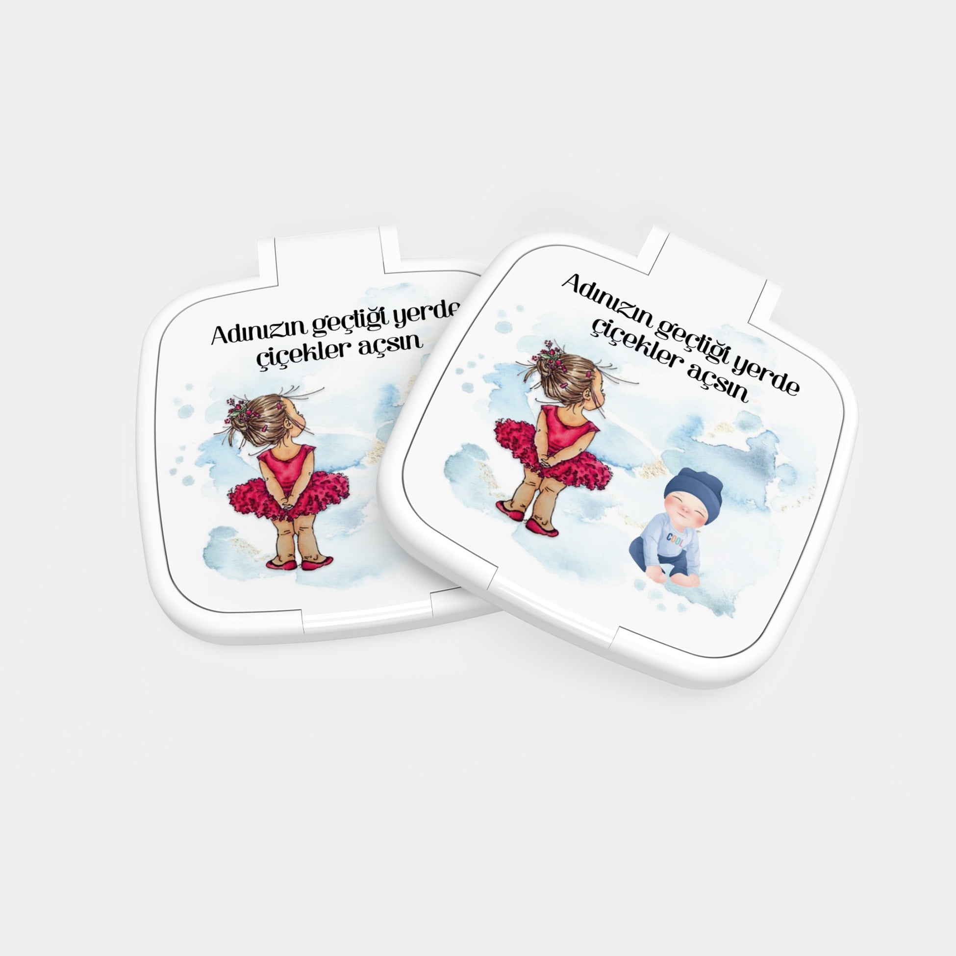 Kız ve Erkek Bebek Temalı Kare Ayna
