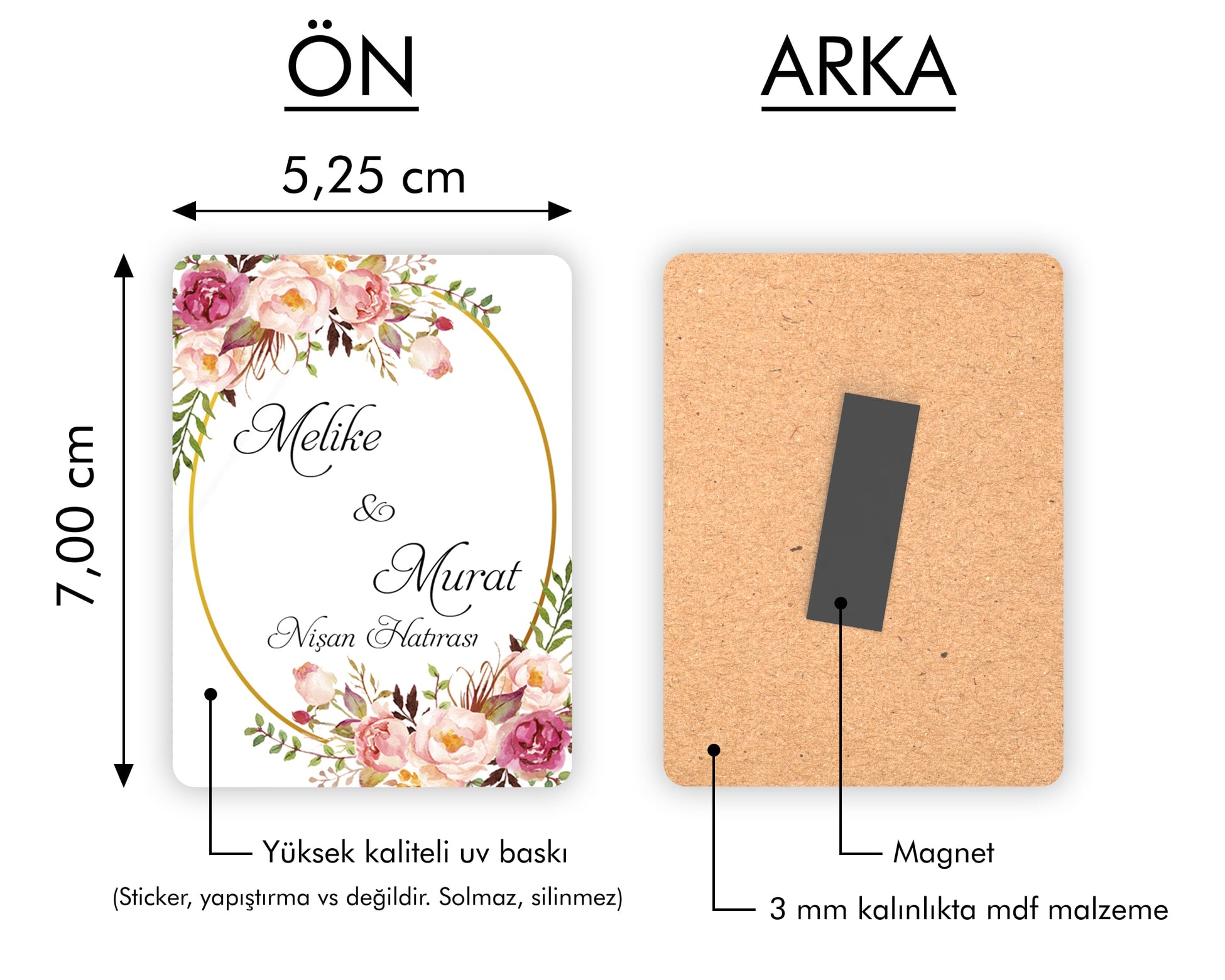 Pembe Çiçek Desenli Ahşap Magnet