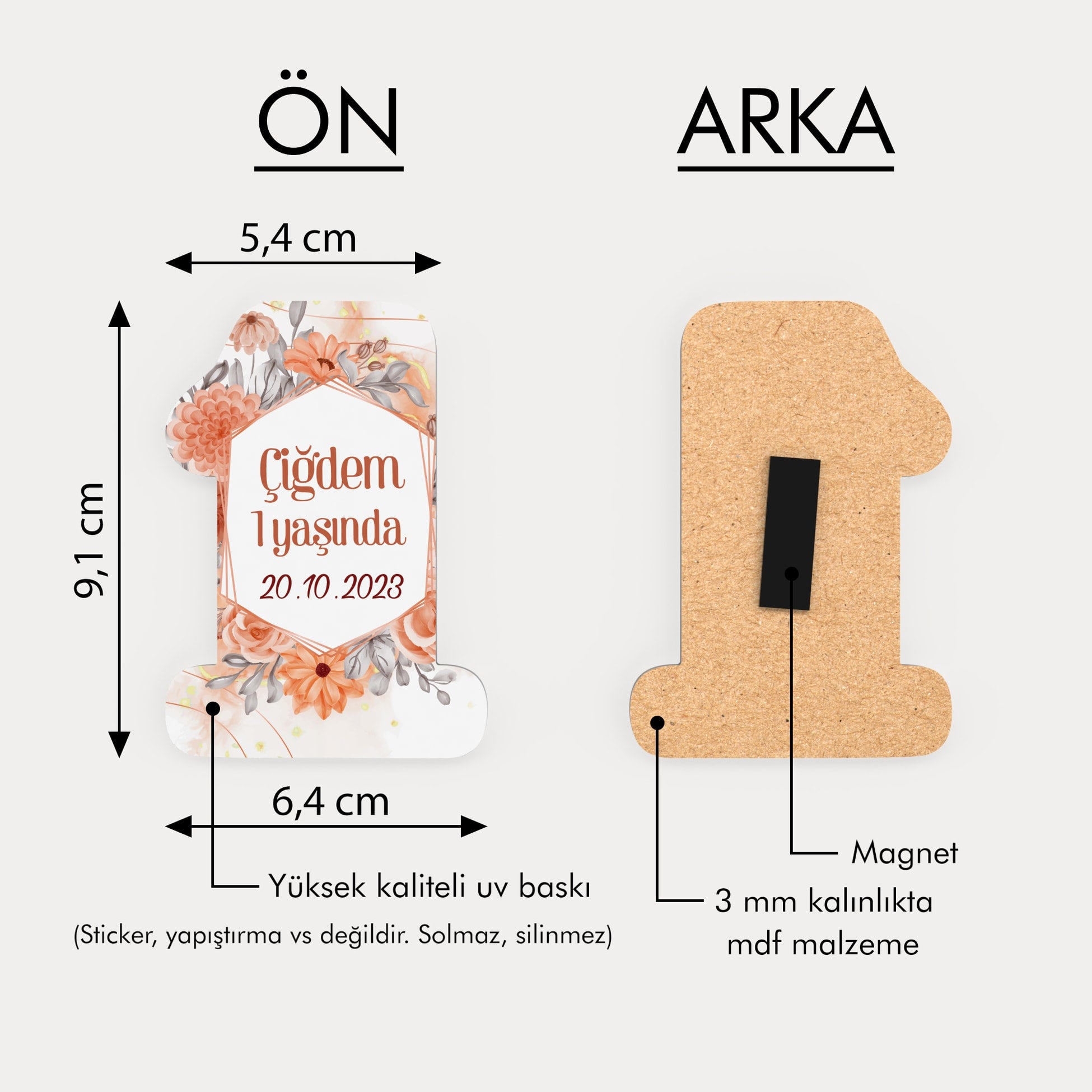 Çiçek Ve Yaprak Desenli Ahşap Magnet