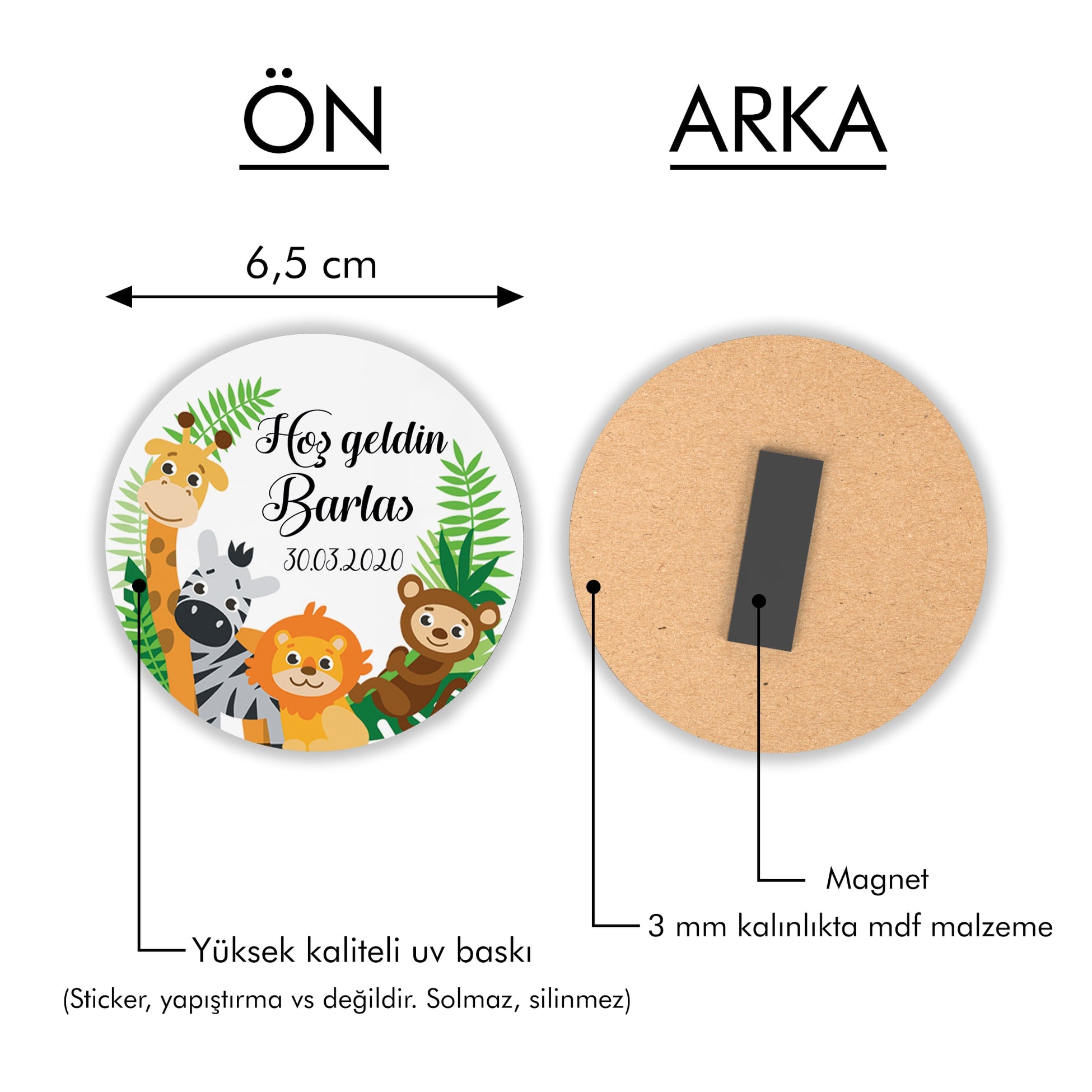 Safari Desenli Yuvarlak Ahşap Magnet