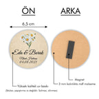 Papatya Desenli Yuvarlak Ahşap Magnet