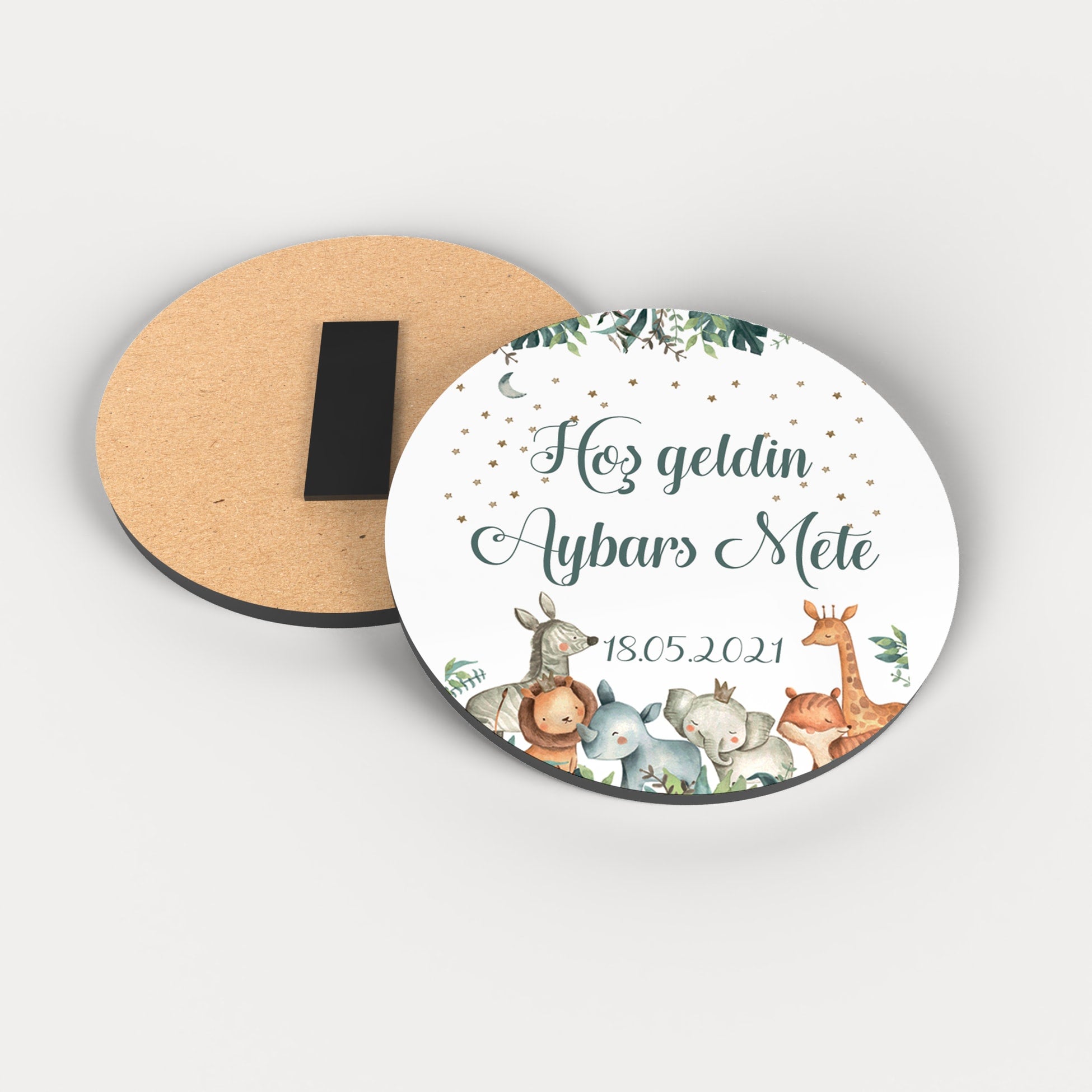 Safari Temalı Yuvarlak Ahşap Magnet