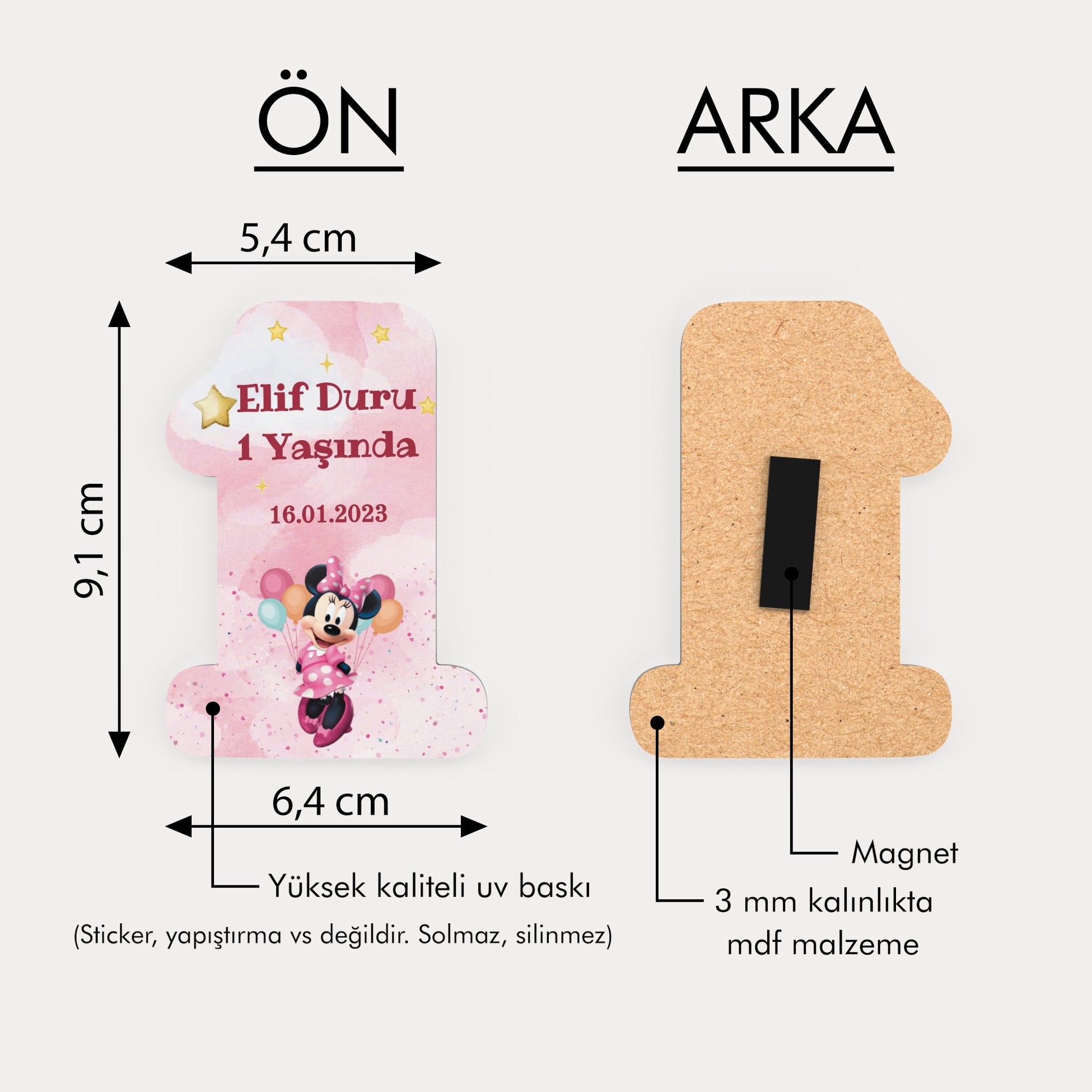 Minnie Mouse Desenli Ahşap Magnet