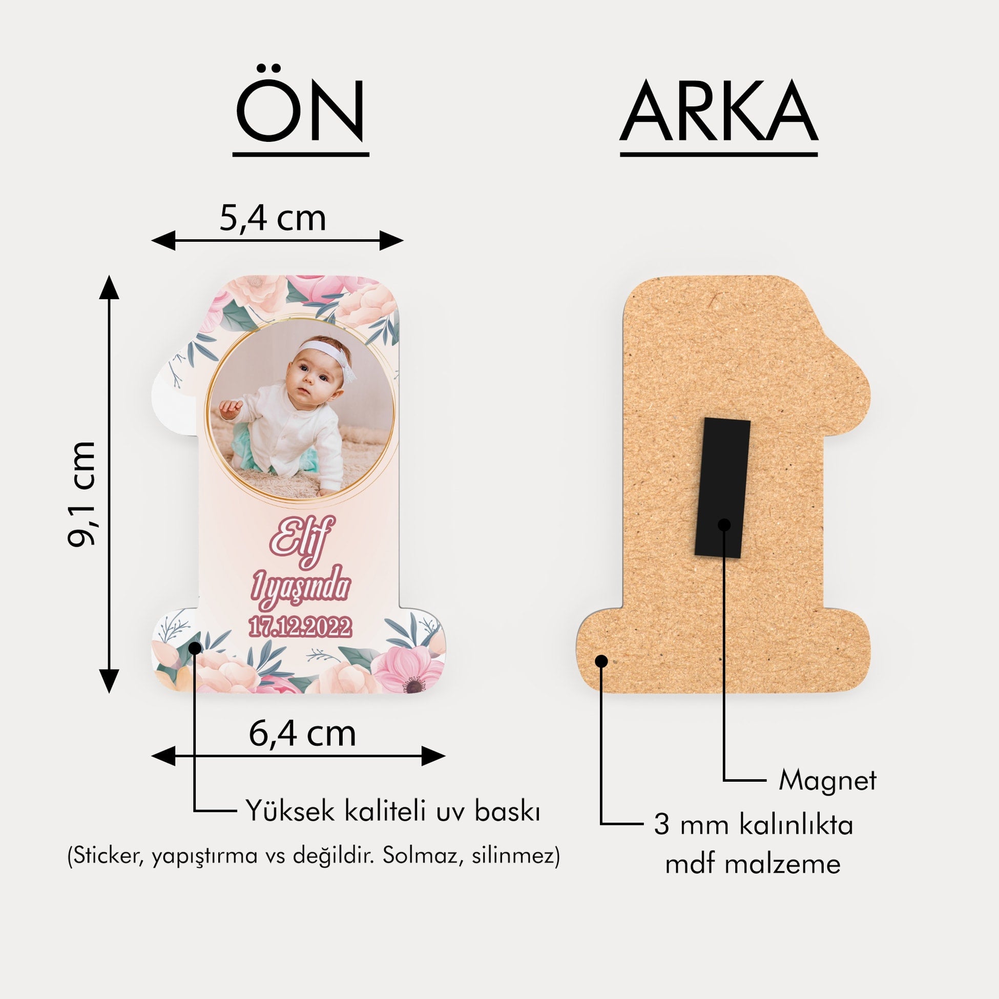 Pembe Çiçek Temalı Ahşap Magnet