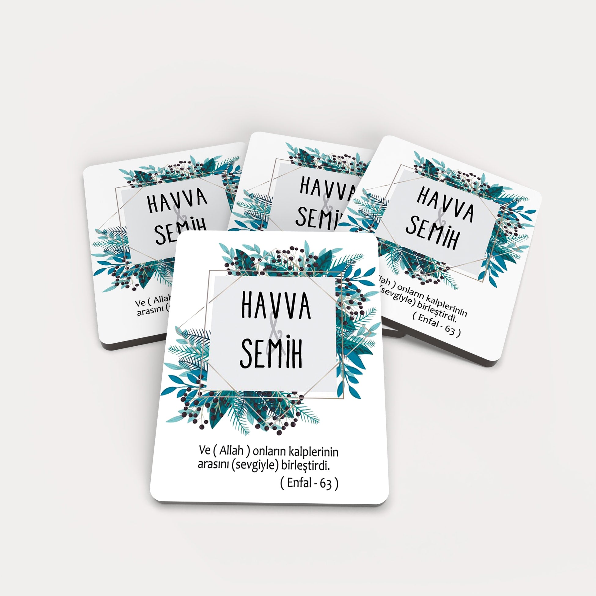 Mavi Çiçek Desenli Ahşap Magnet