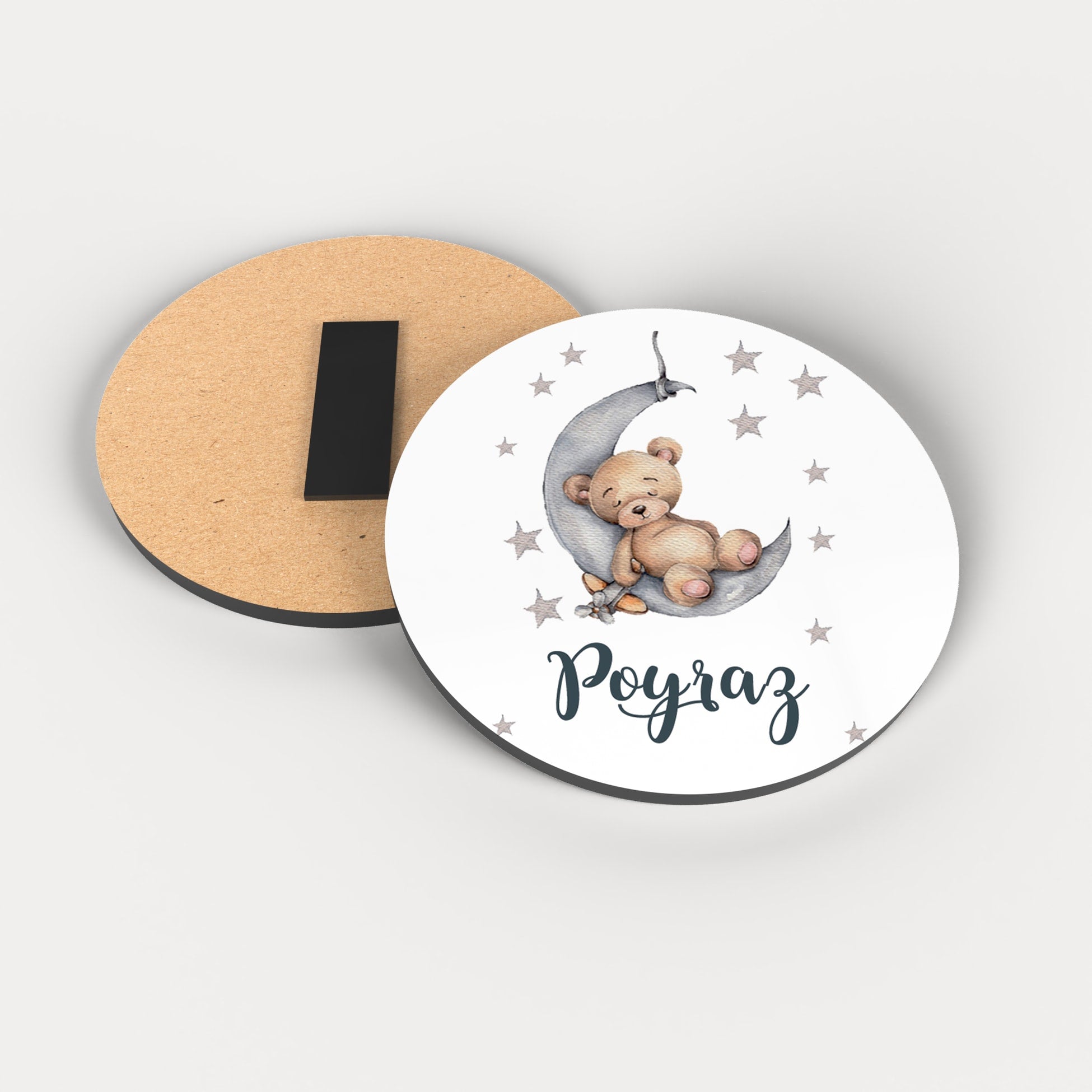 Ayıcık Desenli Yuvarlak Ahşap Magnet