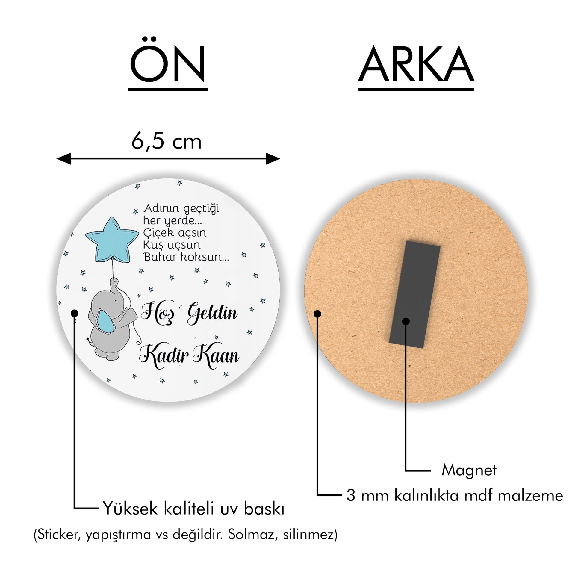 Fil Desenli Yuvarlak Ahşap Magnet