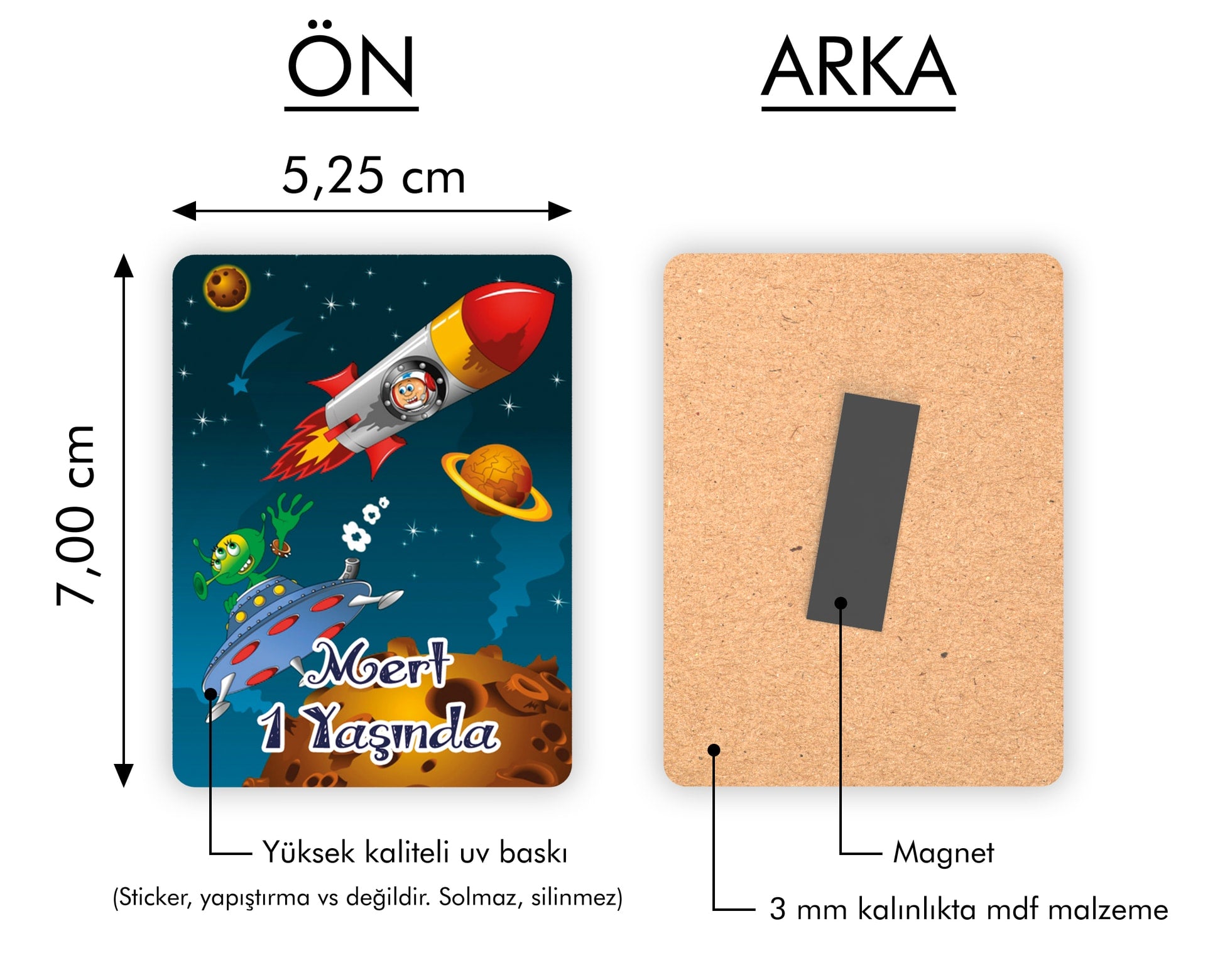 Uzay Temalı Ahşap Magnet