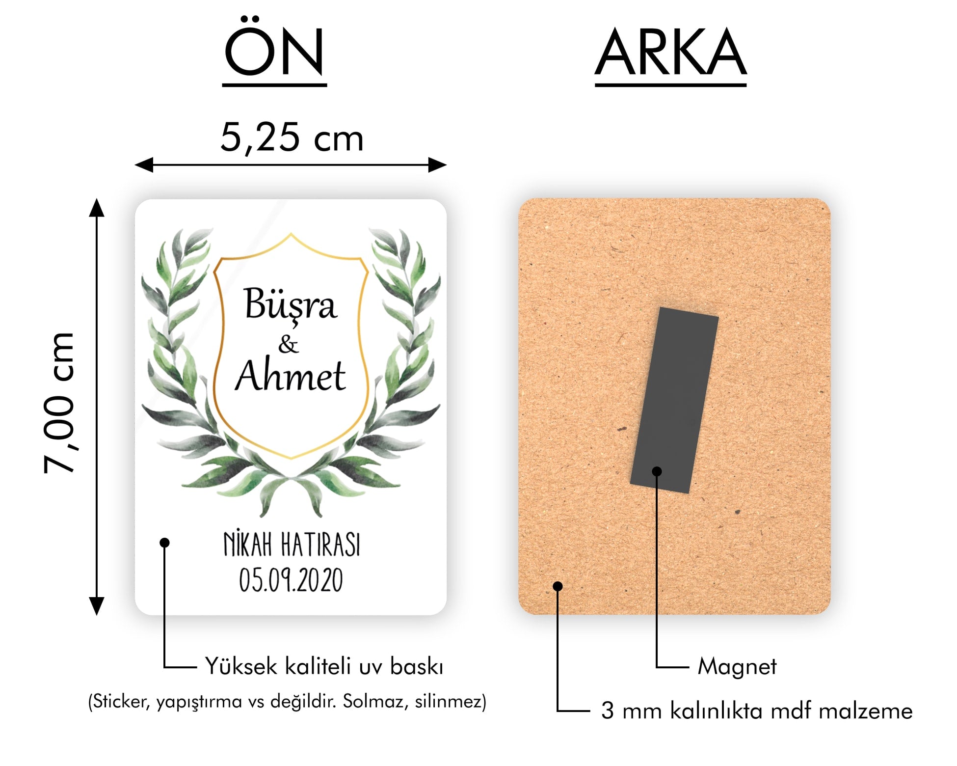 Yeşil Çiçek Desenli Ahşap Magnet