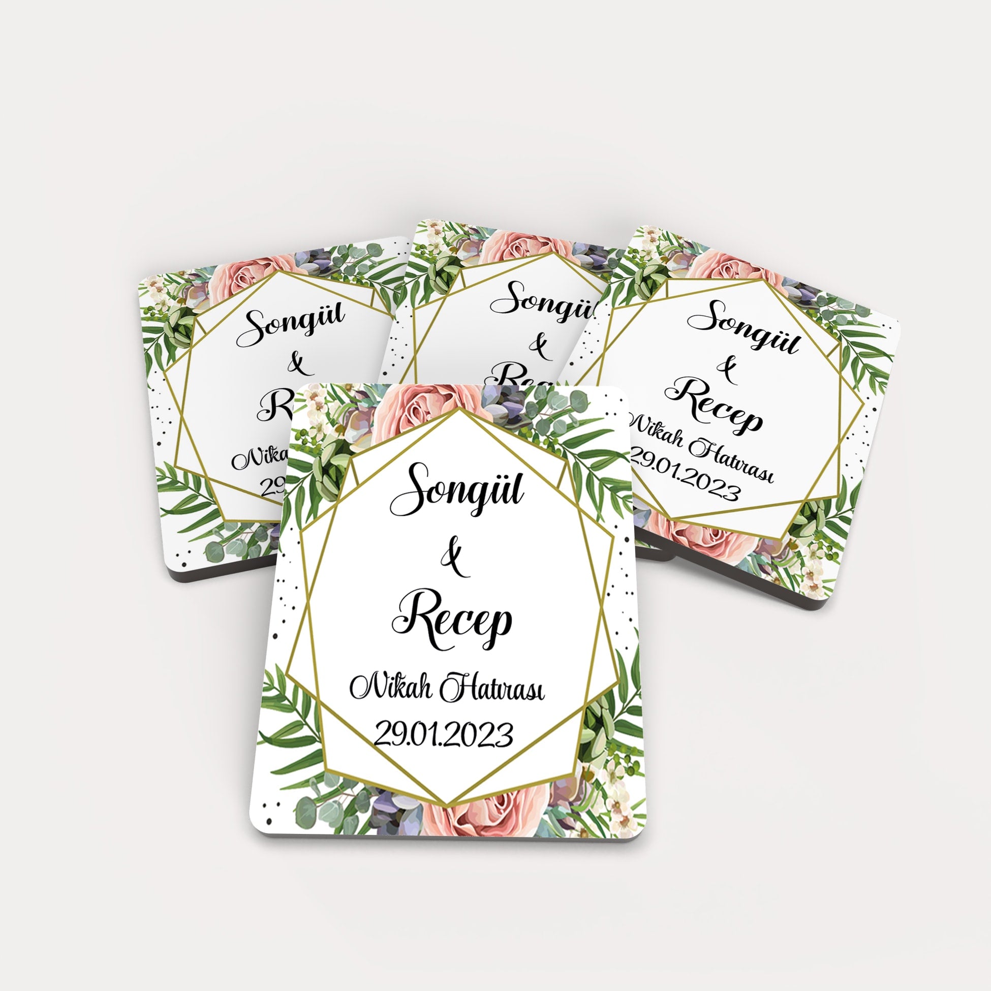 Tropical Çiçek Desenli Ahşap Magnet