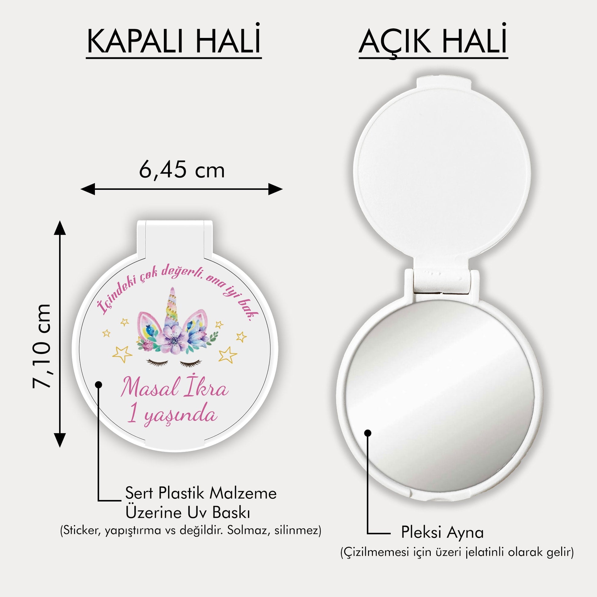 Unicorn Temalı Yuvarlak Ayna