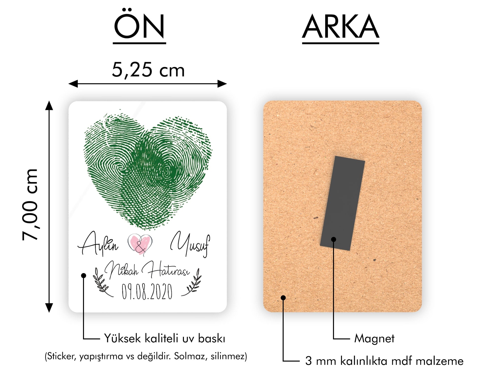 Yeşil Parmak İzi Desenli Ahşap Magnet