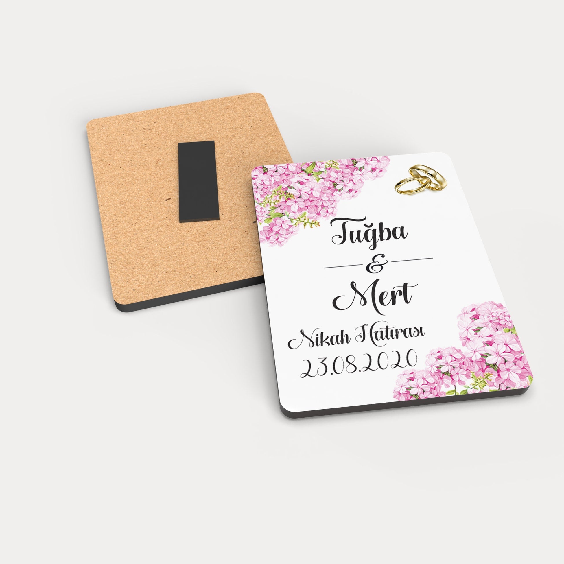 Pembe Ortanca Desenli Ahşap Magnet