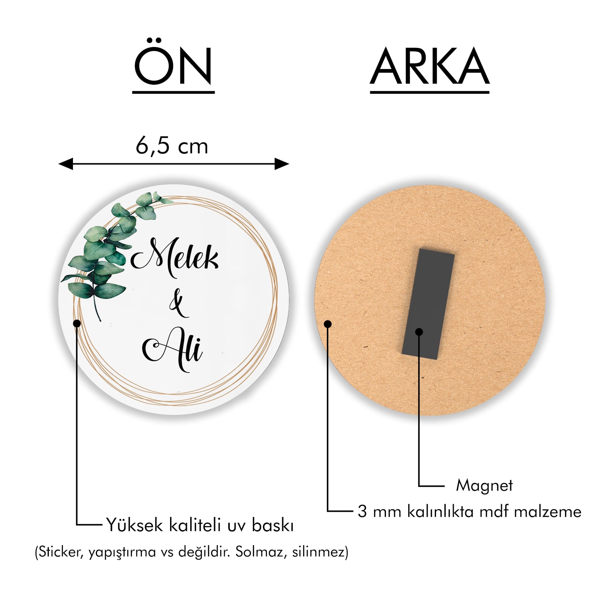 Yeşil Çelek Desenli Yuvarlak Ahşap Magnet