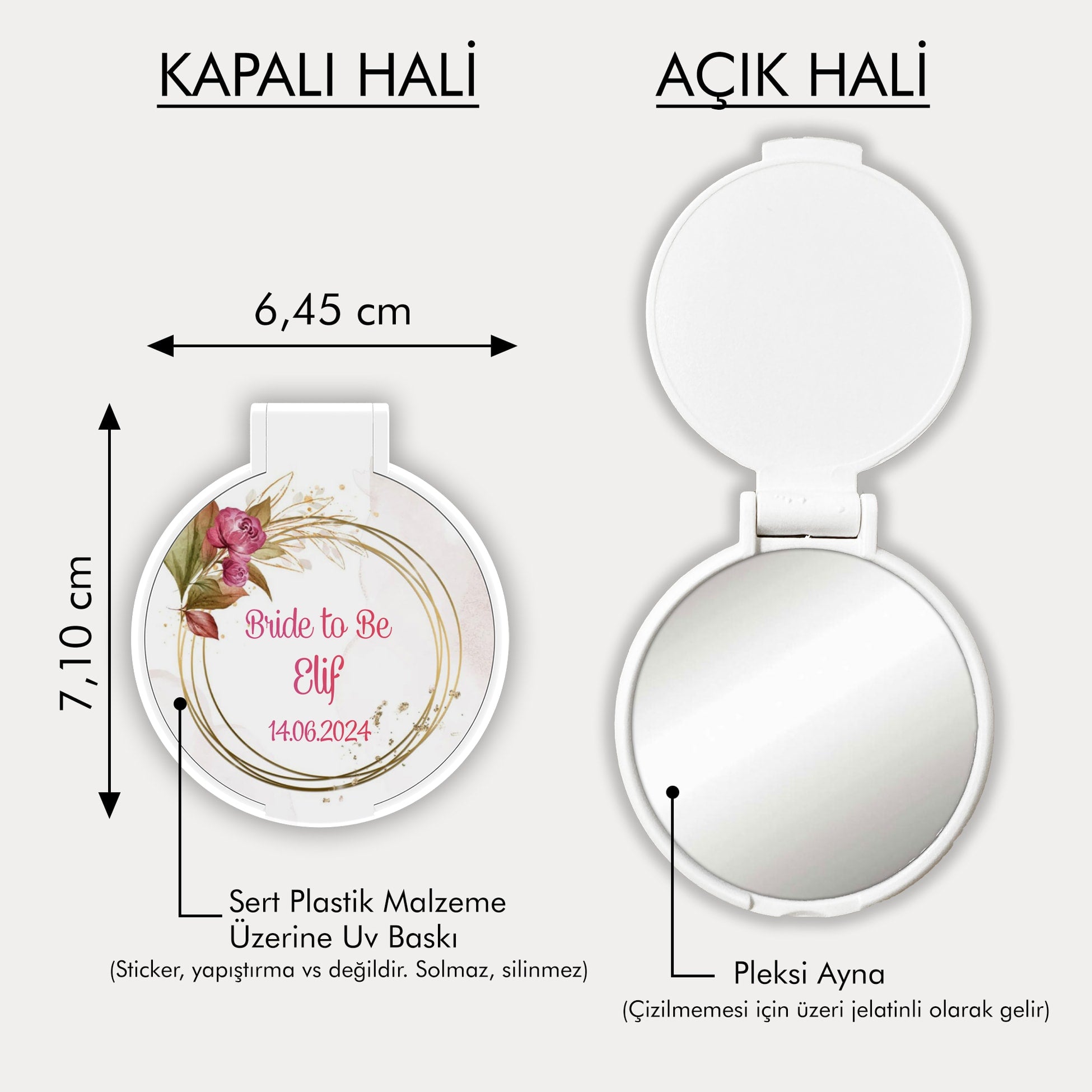 Çiçek Desenli Bride Temalı Yuvarlak Ayna
