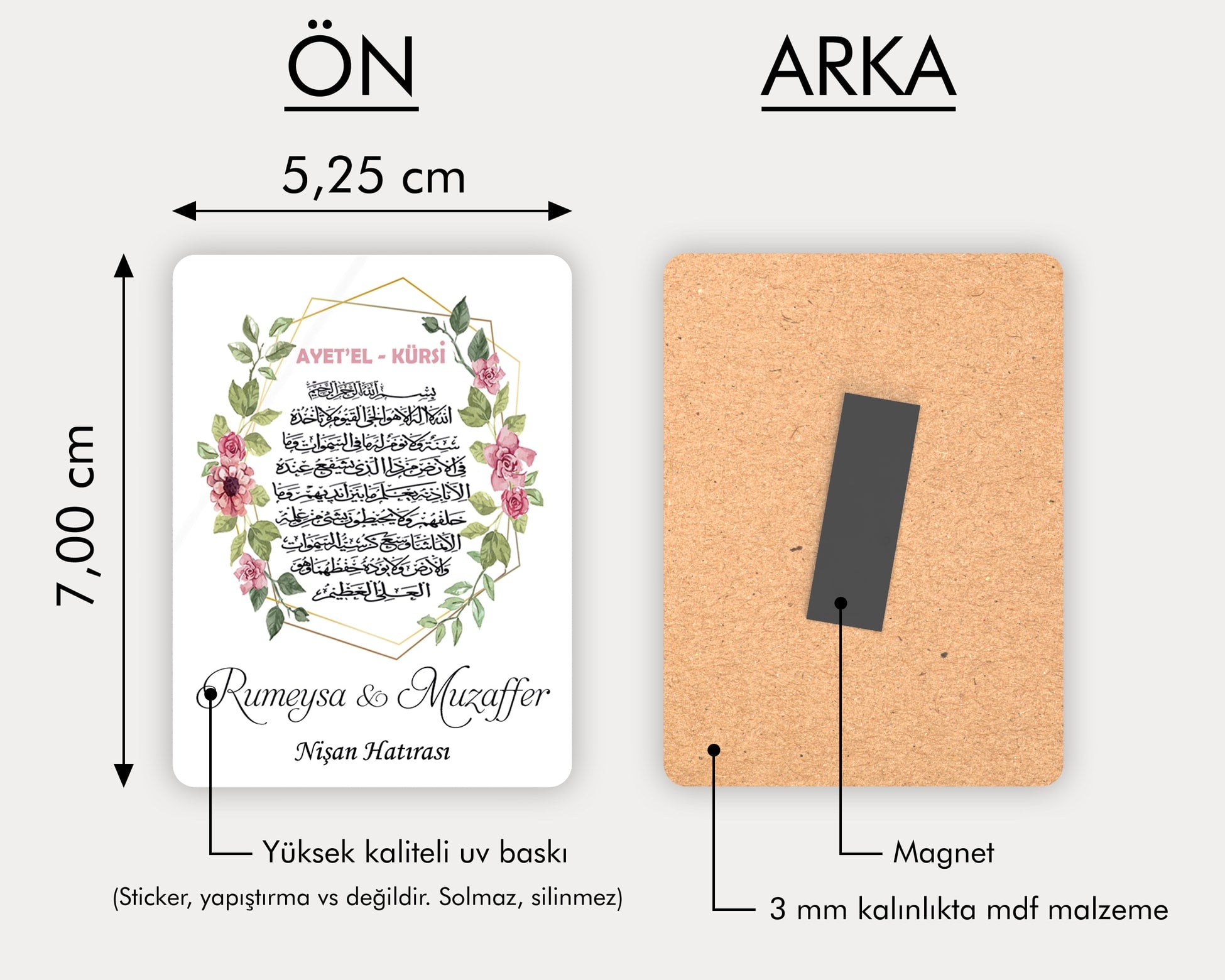 Pembe Çiçek Desenli Ahşap Magnet