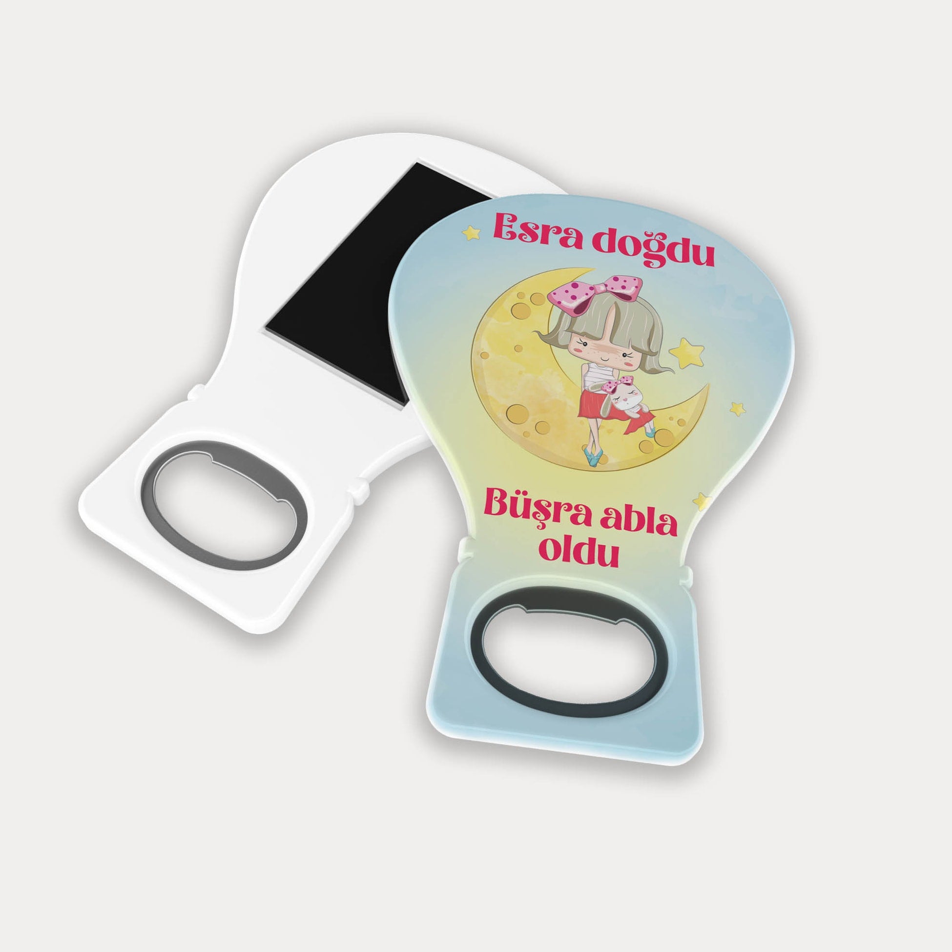Ay Üstünde Kız Çocuğu Desenli Balon Açacak Magnet