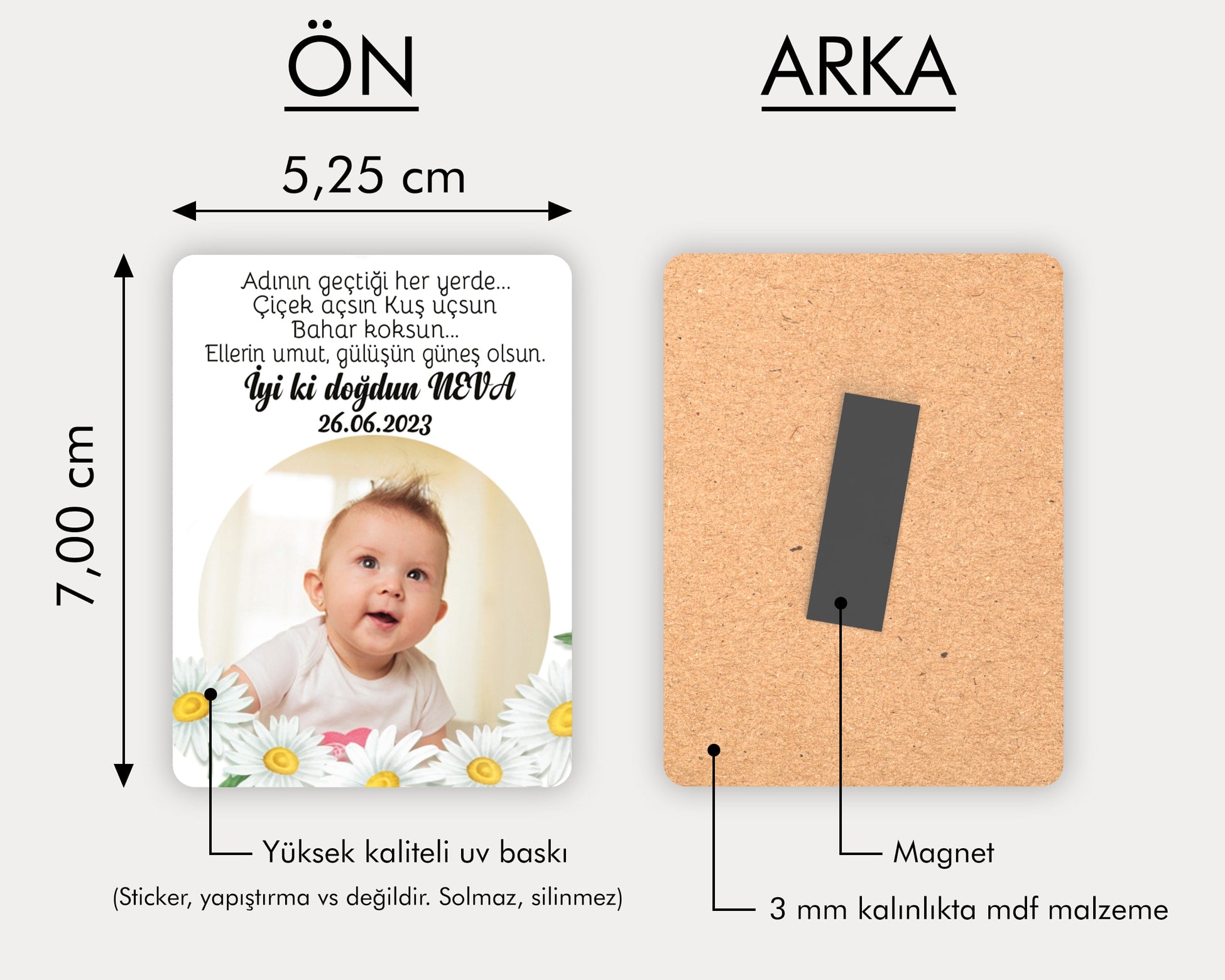 Papatya Desenli Ahşap Magnet