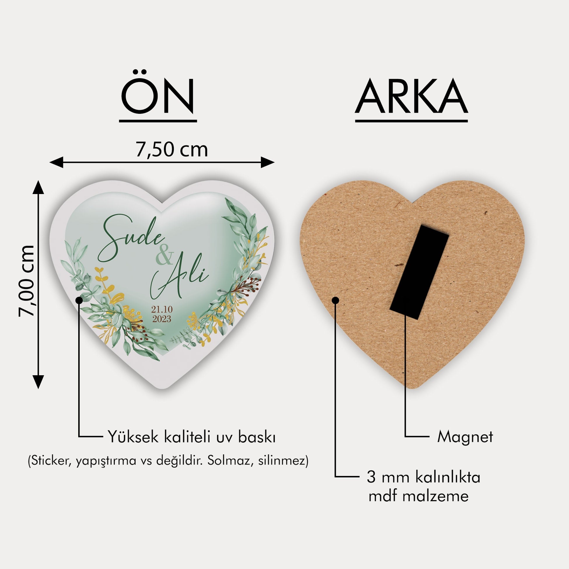 Yeşil Yaprak Desenli Ahşap Magnet