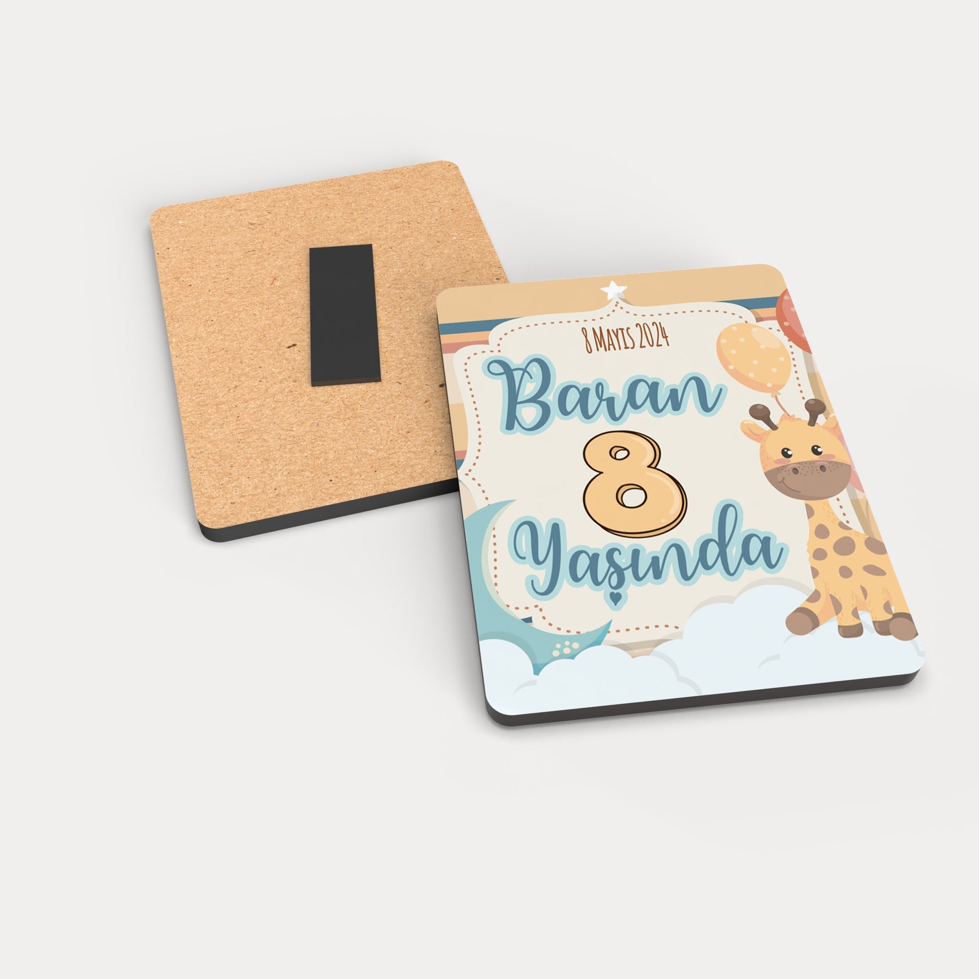 Zürafa Desenli Ahşap Magnet