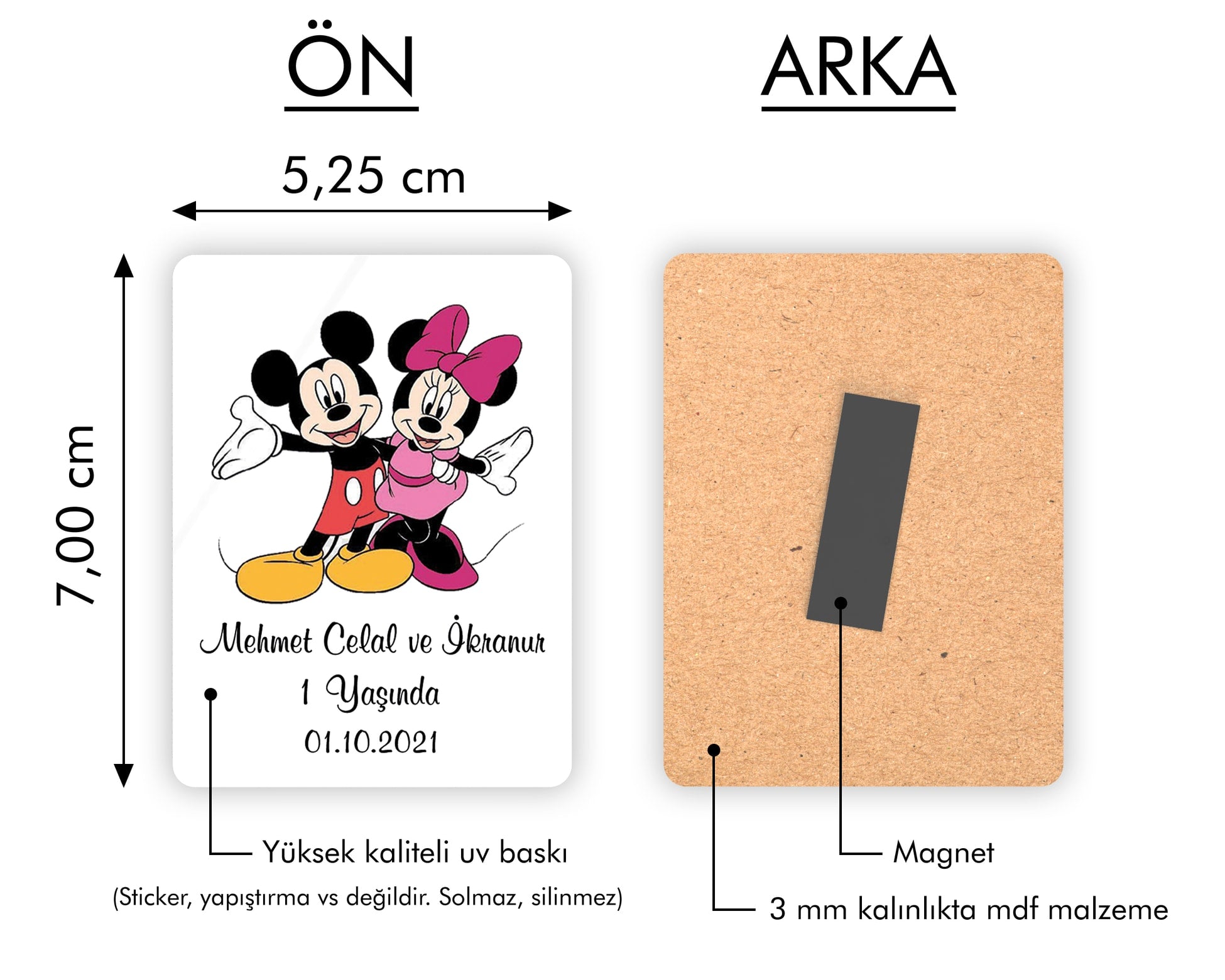 Mickey Ve Minnie Mouse Temalı Ahşap Magnet