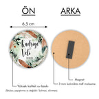 Yaprak Desenli Yuvarlak Ahşap Magnet