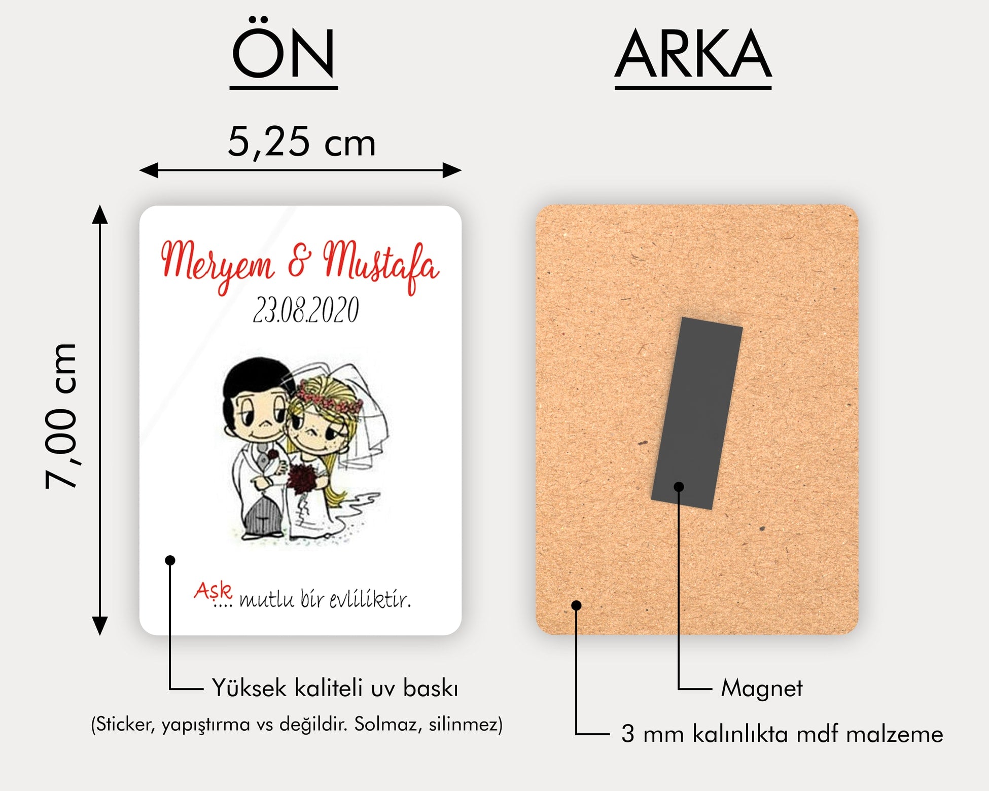 Şıpsevdi Gelin Damat Desenli Ahşap Magnet