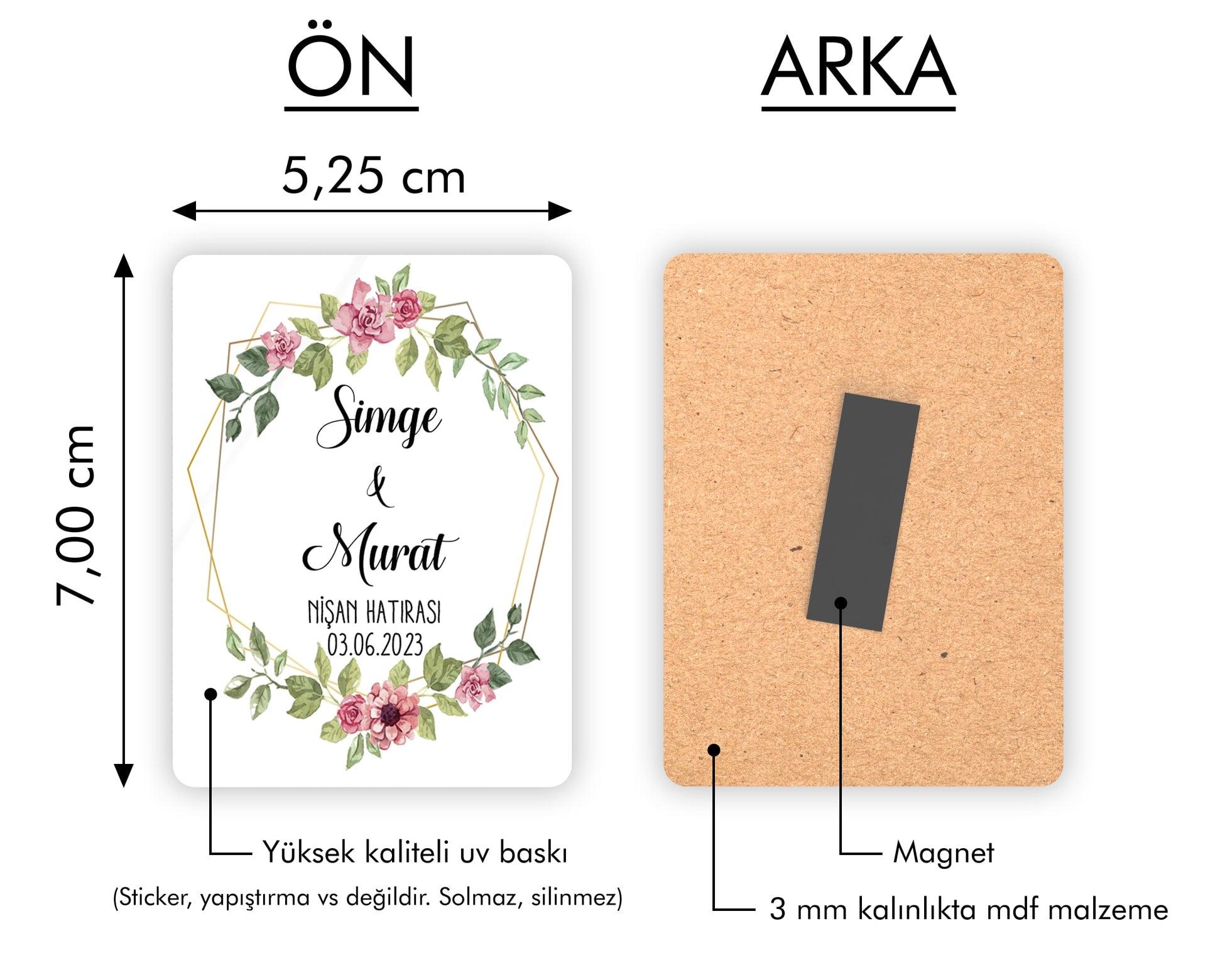 Renkli Çiçek Desenli Ahşap Magnet