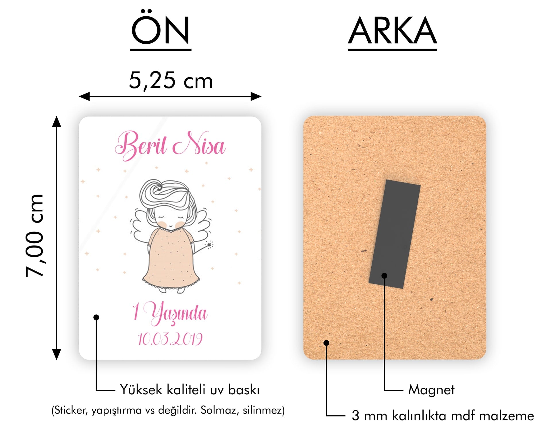Melek Temalı Ahşap Magnet