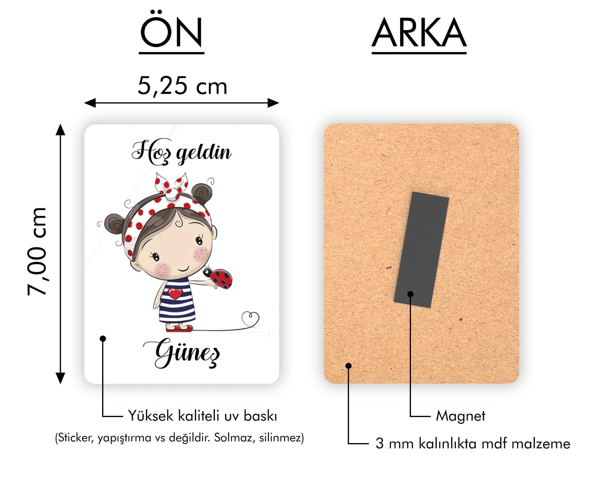 Uğur Böcekli Kız Desenli Ahşap Magnet